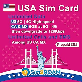 USA T-Mobile SIM Card | Carte SIM US États-UNIS | Unlimited High Speed Data/Calls/Texts | Internet Haut Débit/Appels/SMS/Illimités | T Mobile SIM Card US, United States (58 Days)