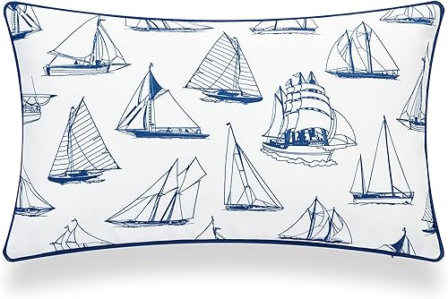 Miniatura 5 de Hofdeco Premium Coastal Hampton Style - Funda de almohada lumbar para interiores y exteriores, solo 12 x 20 pulgadas, resistente al agua para patio