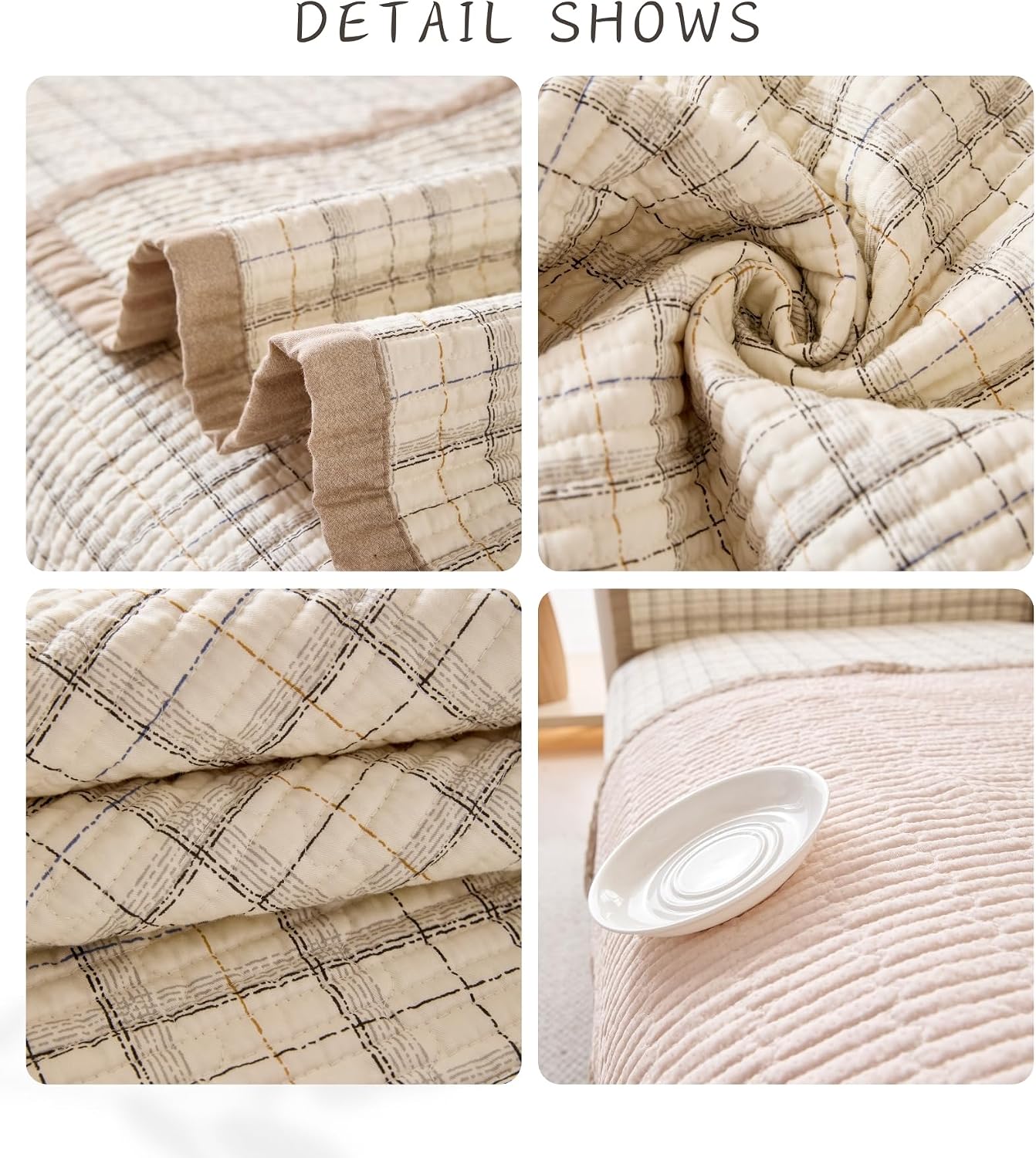Luxury Cotton Plaid Quilted Sectional Couch Cover Luxury Rustic Sofa Cover Farmhouse Seat Cushion Cover Anti-Slip Sofa Slipcovers Country Furniture Protector for Dogs Cats (Coffee,36"x36")