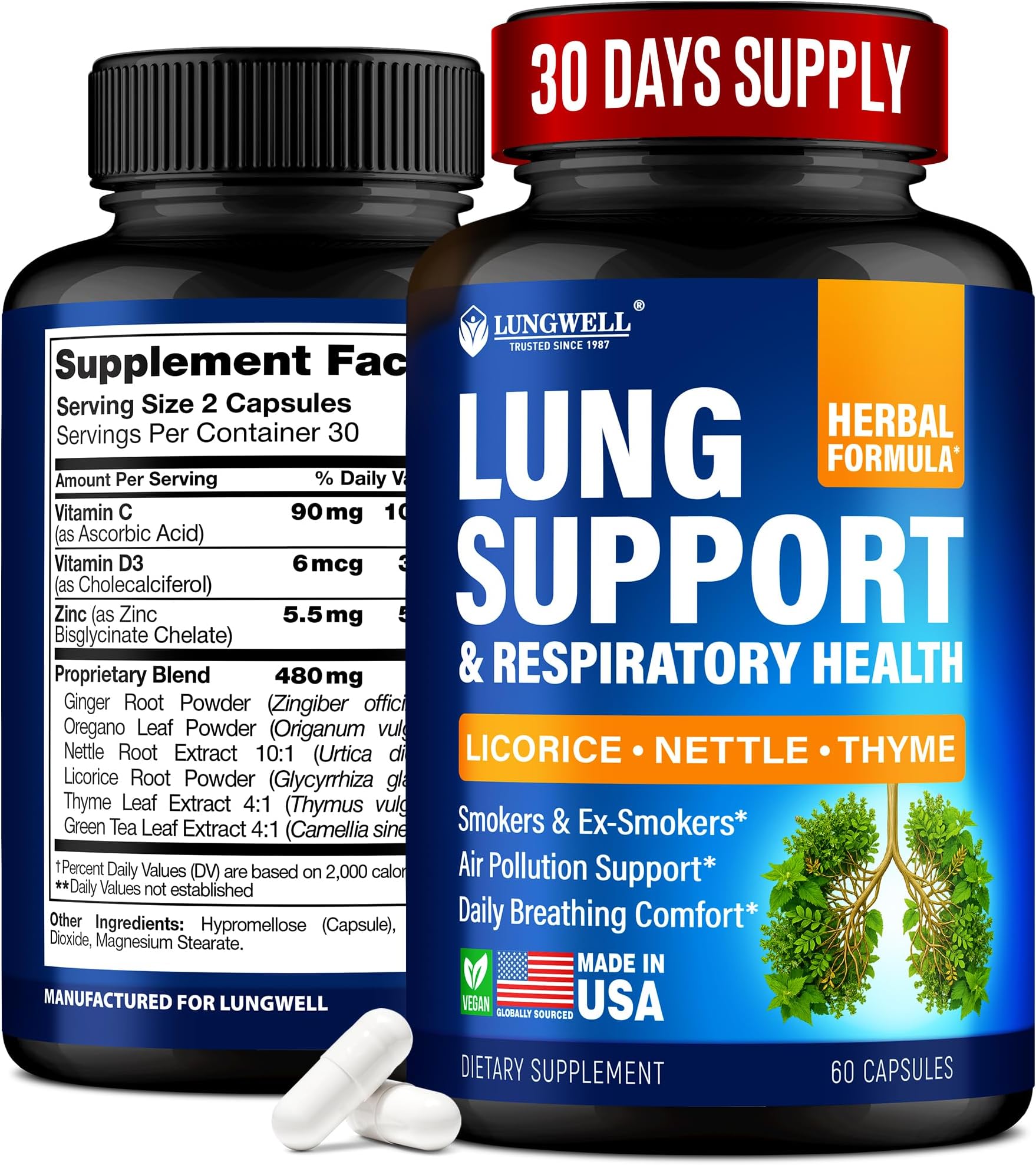 Quit Smoking Aid - Made in USA - Helps to Clear Lungs & Stop Smoking - Infused with Mullein & L-Tryptophan for Lung Cleanse & Stress Relief