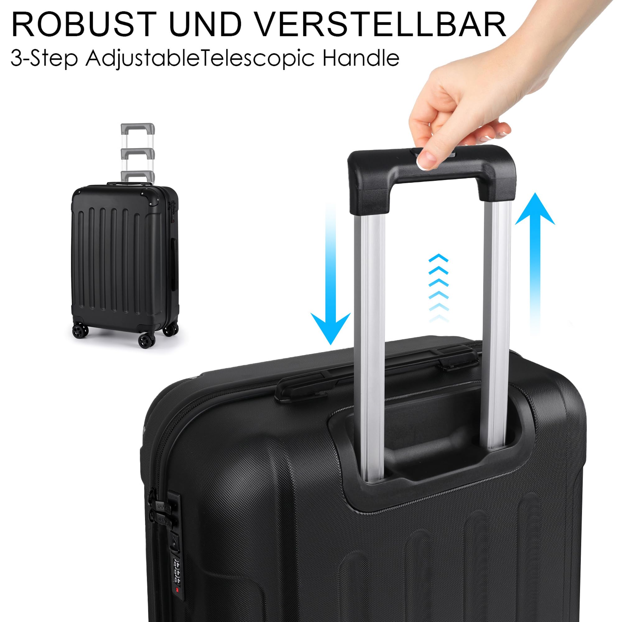 TANTOMI Koffer Mittelgroß, 24 Zoll Hartschalenkoffer, Trolley, Leichter ABS-Rollkoffer, Reisekoffer mit 4×360°-Rollen, 3-Stelliges Zahlenschloss (Schwarz, 65L)