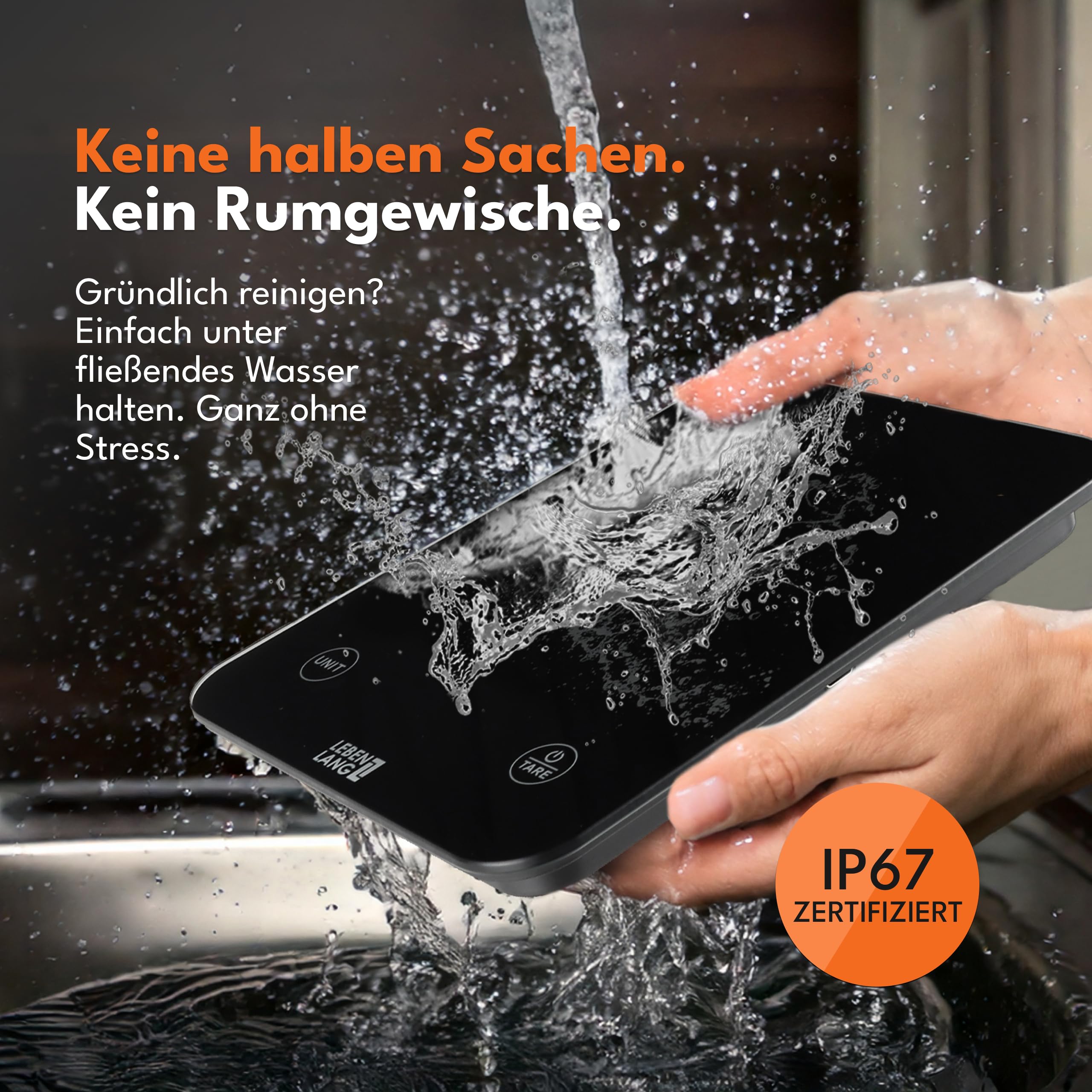 LEBENLANG Digitale Waage Küchenwaage Wasserdicht - USB Aufladbar & Inkl. Ladekabel I Bis 10 Kg I Waage Küchenwage für Food & Kitchen Scale I Elektronische Kuchenwagee Digitalwaage Küchenzubehör