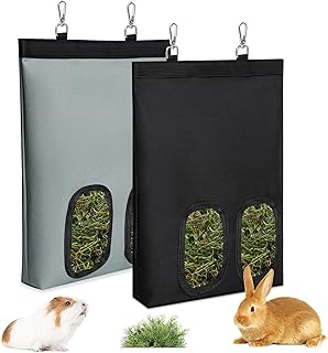 2 Pcs Guinea Pig Hay Feeder Bag, Rabbit Hay Feeder, 2 Holes Capacity Hay Holder, 600D Oxford Fabric Hay Bag for Rabbit Guinea Pig Chinchilla Hamsters Small Pets Animal