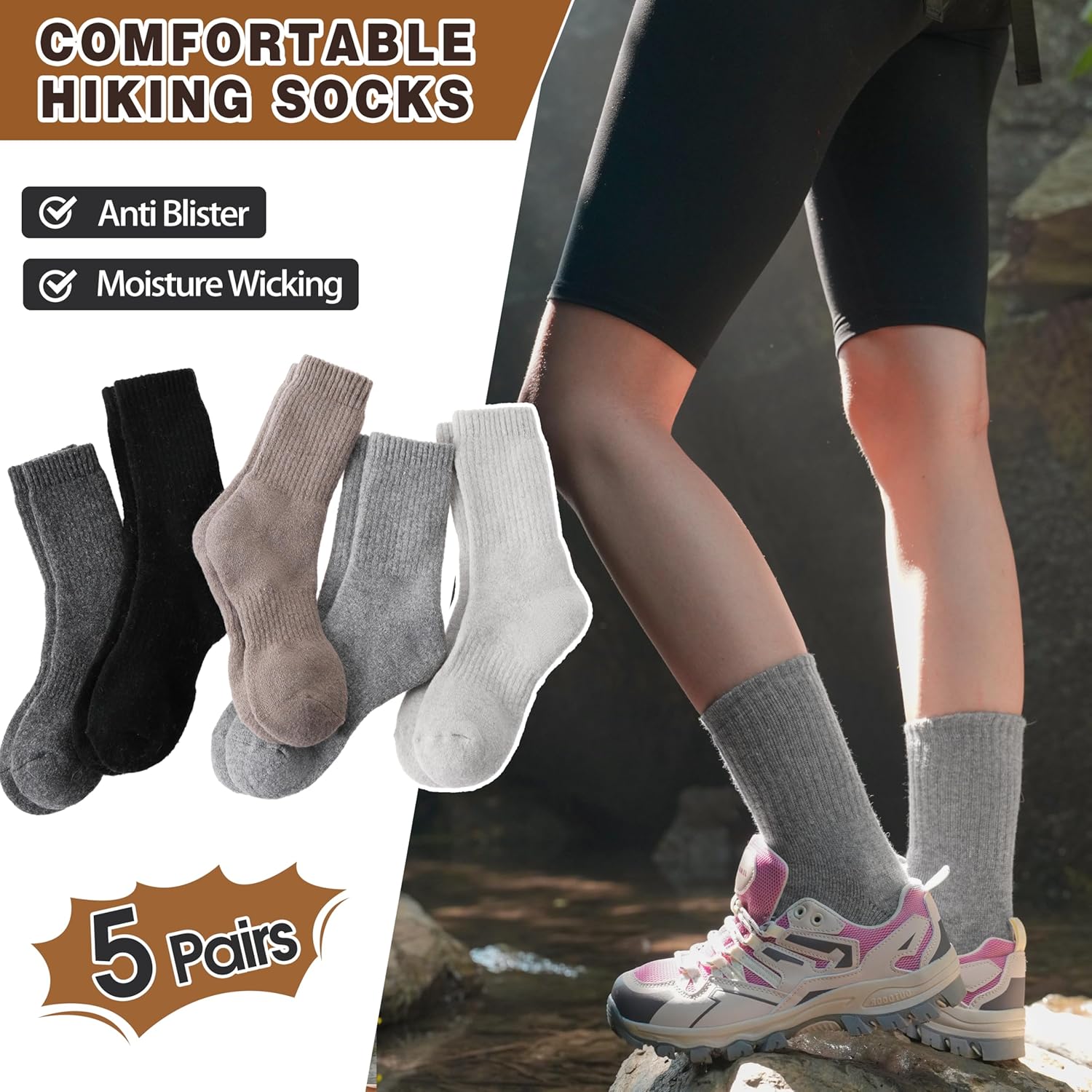 MOGGEI 5 Pairs Womens Merino Wool Socks Hiking Warm Winter Thick Thermal Crew Cozy Cabin Ladies Gift Comfy Boot Work Socks - Image 5