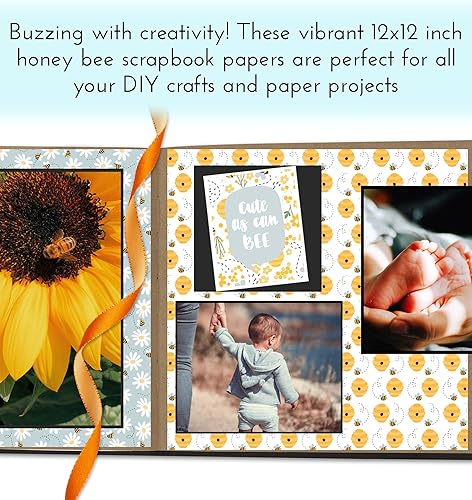 Miniatura 2 de Honey Bee - Papel de recortes de 12 x 12 pulgadas, papel de cartulina decorativo con flores, abejorro, diseño de naturaleza, juego de 5 papeles para