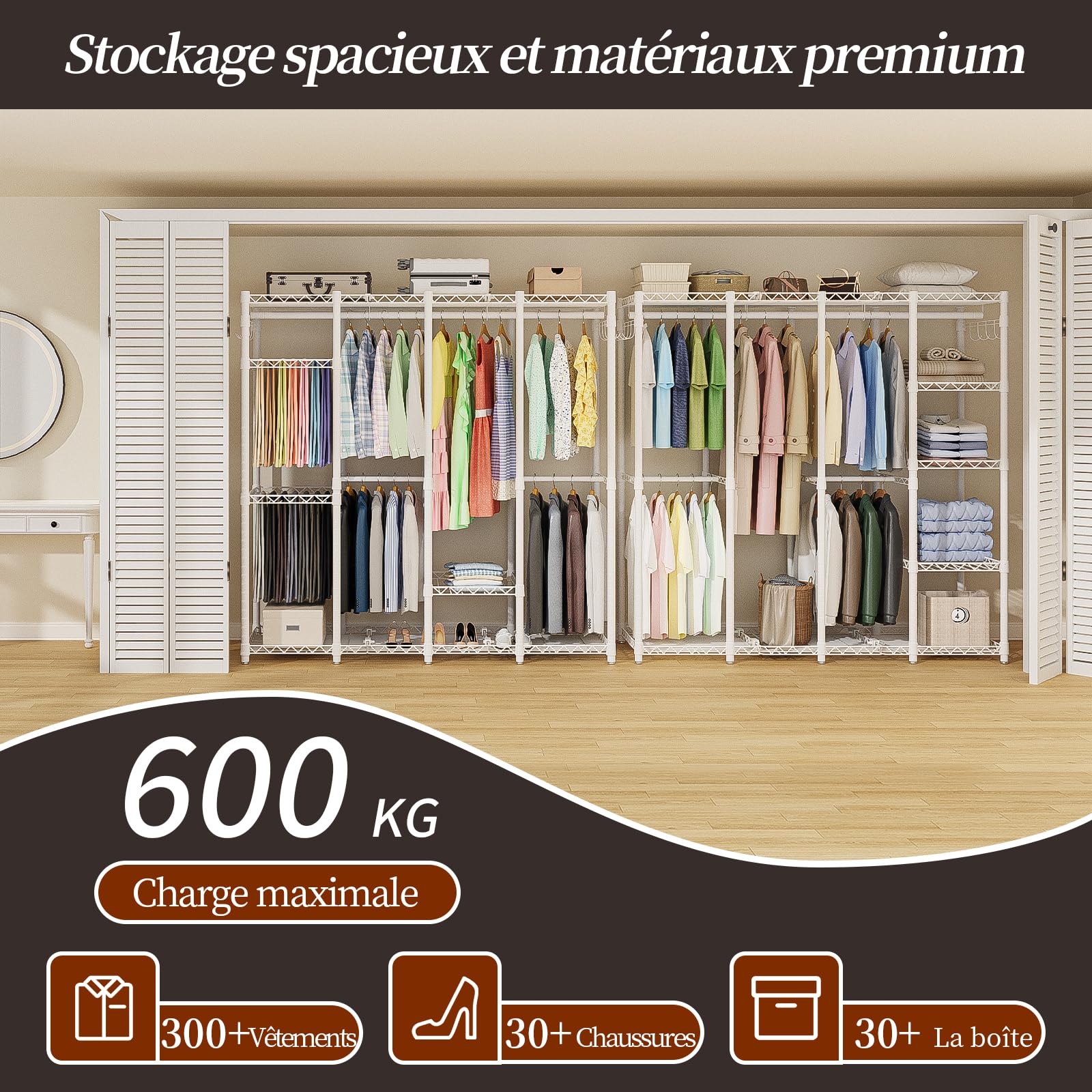 AQRA Portant à Vêtements Robuste, Penderie Vetement en Métal, Blanc
