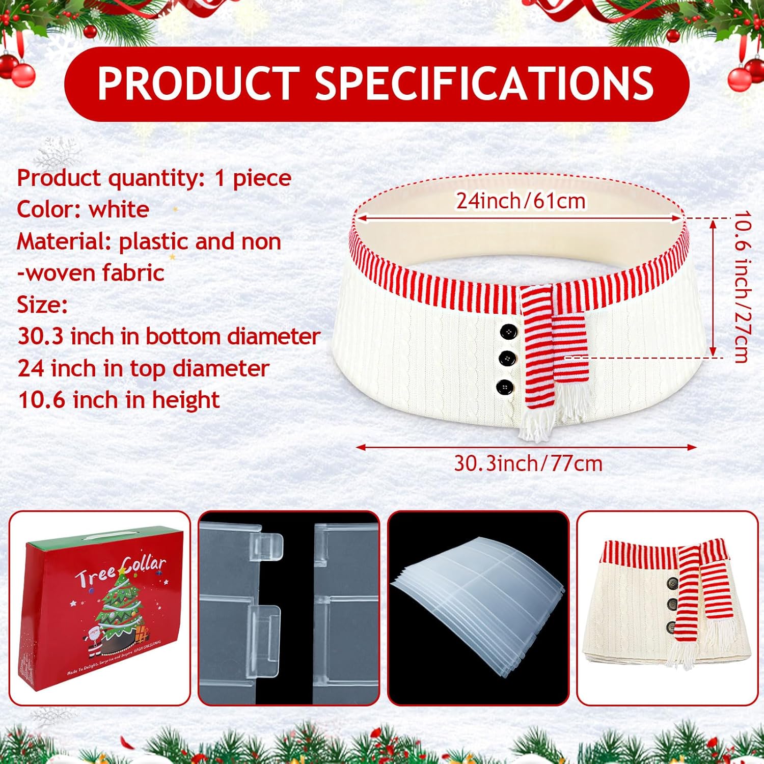 Large 30 Inch Snowman Christmas Tree Collar Red and White Sweater Christmas Tree Skirt Tree Ring Adjustable Xmas Tree Base Cover for Artificial Trees Christmas Decoration
