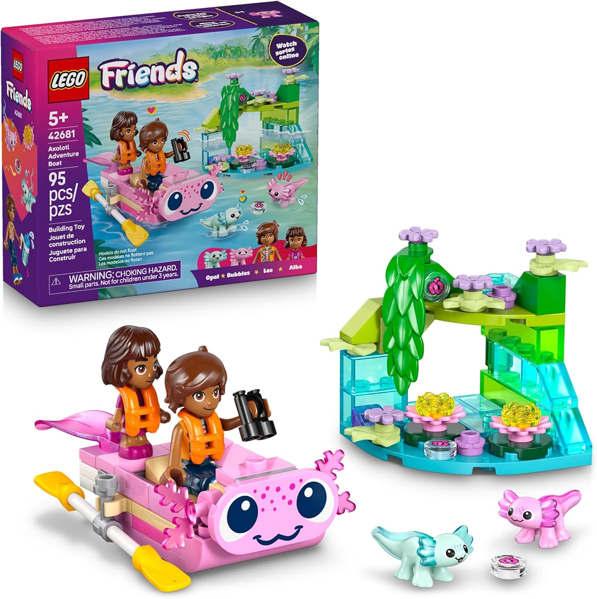 Friends Axolotl Adventure Boat Building Toy for Girls & Boys - Pretend Play Set for Kids, Ages 5+ - W/Leo Minidoll, Alba Microdoll, 2 Toy Pets, & Accessories - Gift Idea for Birthdays - 42681