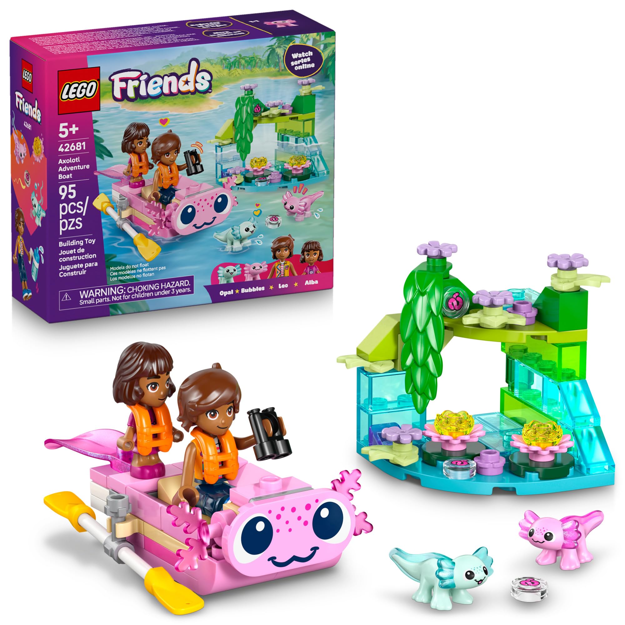 LEGO Friends Axolotl Adventure Boat 42681 | Building Toy for Girls & Boys, Ages 5+, Playset for Pretend Play, Leo Minidoll, A