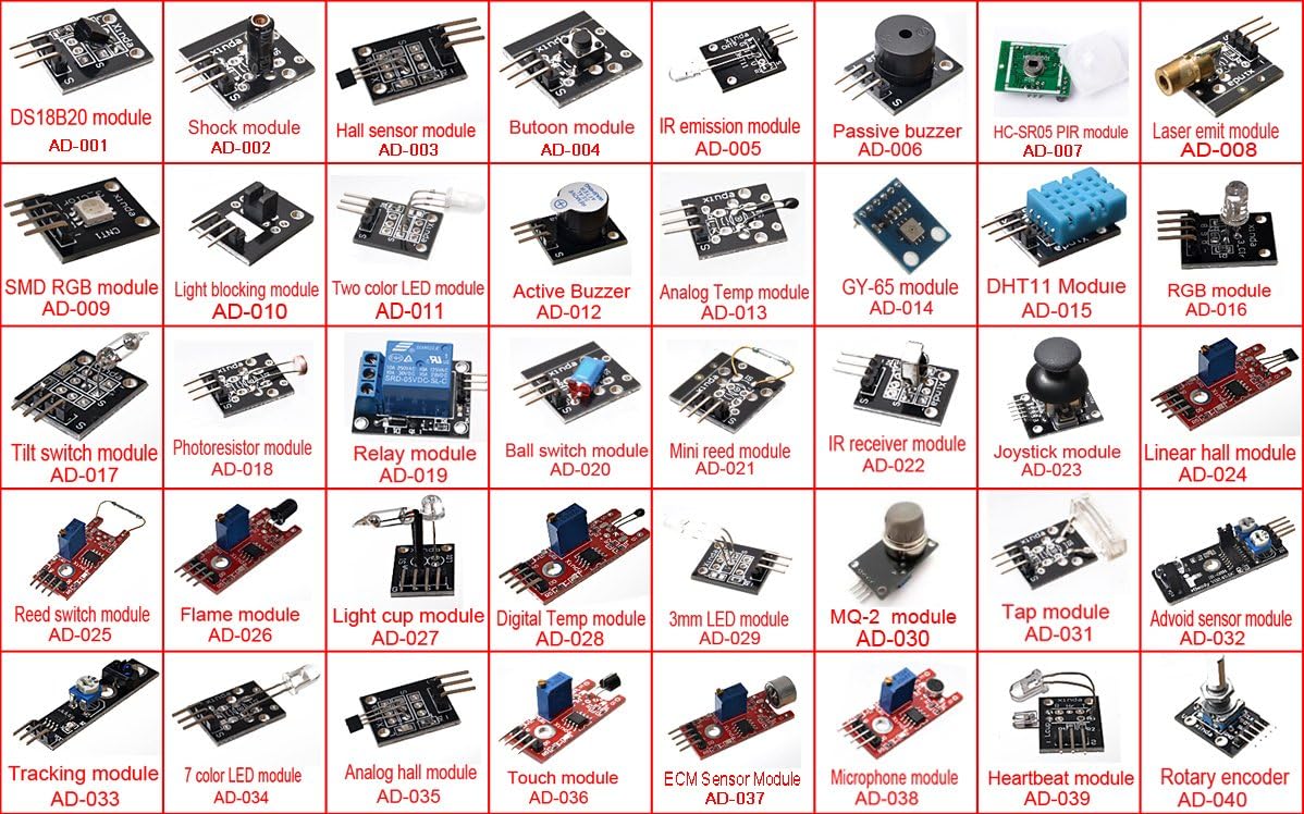 40 Kinds of Modules Arduino Sensor Kit for Arduino UNO R3 Mega2560 Mega328 Nano