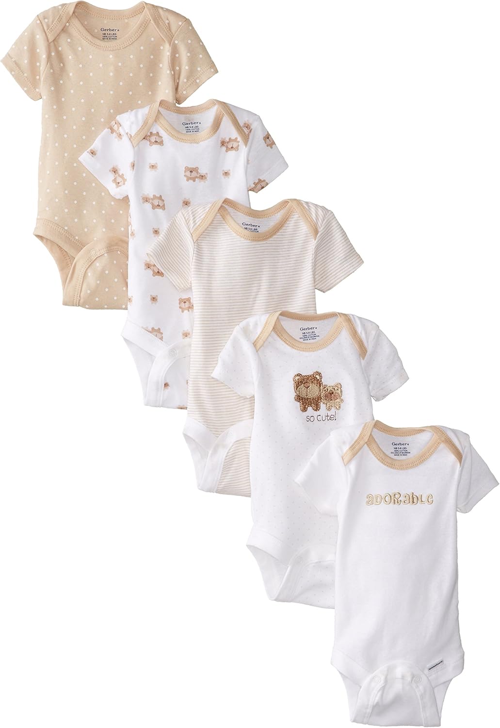 Gerber baby-girls 5-pack Short Sleeve Variety Onesies Bodysuits 0-3 Months Brown Bear Friends