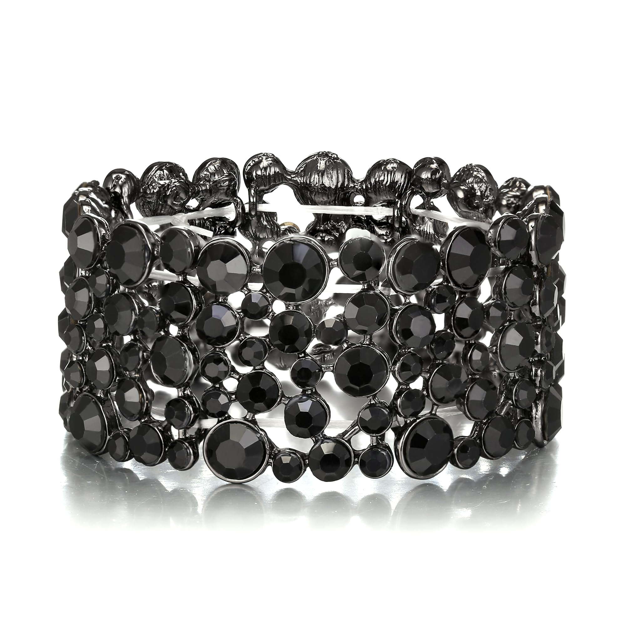 EVER FAITH Women's Rhinestone Crystal Wedding Bridal Art Deco Stunning Stretch Bracelet