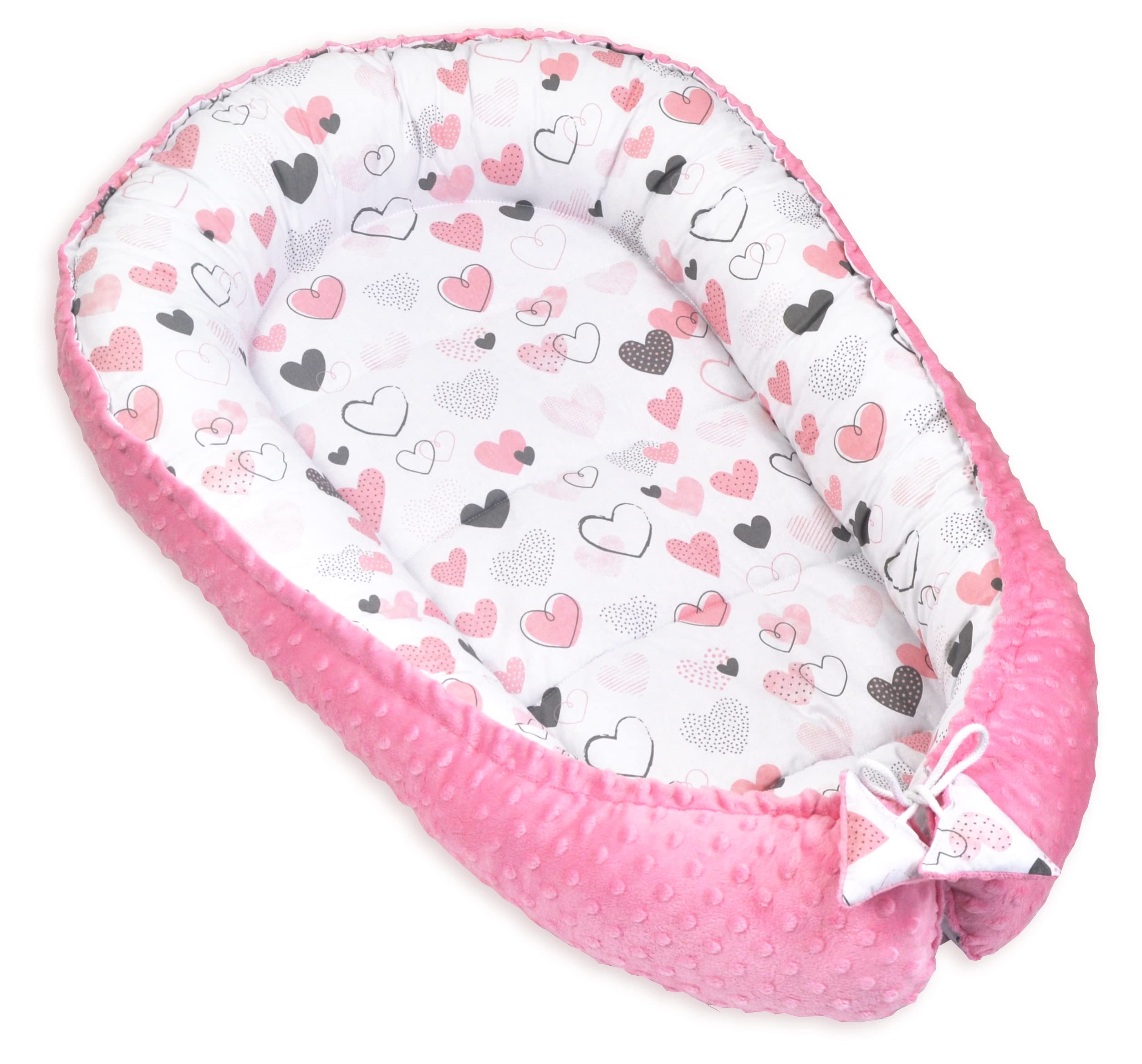 PIMKO Riduttore lettino Nido per Neonato Culla Nido per Neonato 90x60x12cm Baby Nest - cuori rosa