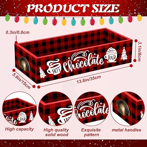 Miniatura 9 de Soaoo Caja de almacenamiento de madera de cacao caliente, barra de cacao caliente, decoración navideña, cacao caliente, lindos cubos de