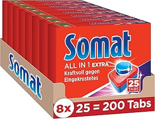 Somat All in 1 Extra Spülmaschinen Tabs, 200 Tabs, Geschirrspül Tabs für extra kraftvolle Reinigung und Edelstahlglanz