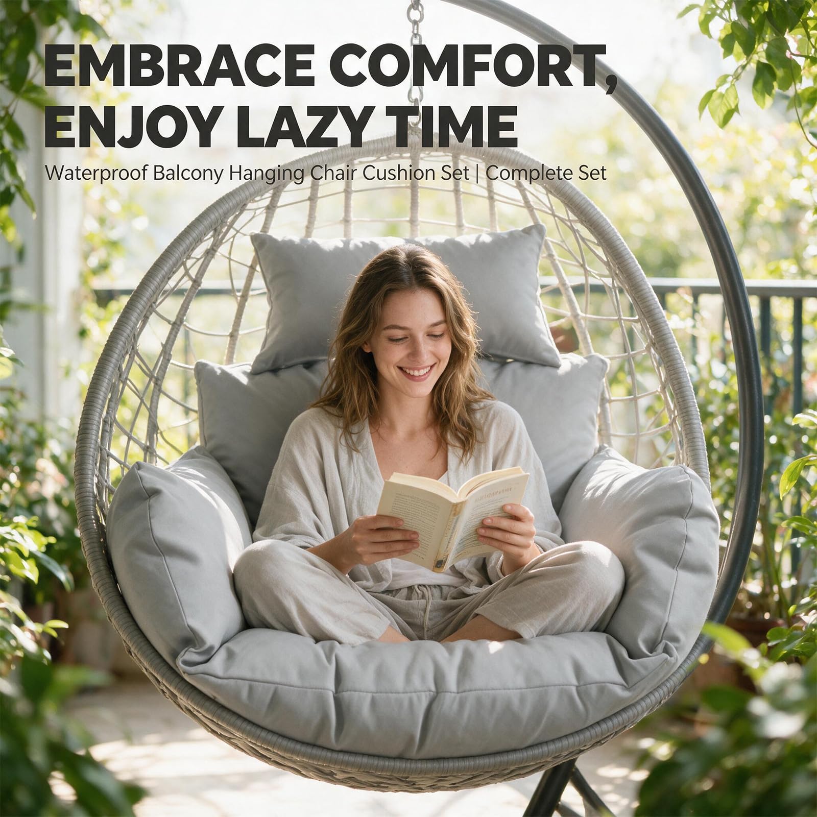 Coussin pour Fauteuil Suspendu en Rotin, Siège Balançoire Moderne, Housse de Coussin de Jardin avec Appui-Tête, Coussin de Siège en Polyester Souple et Imperméable, Coussin de Remplacement pour