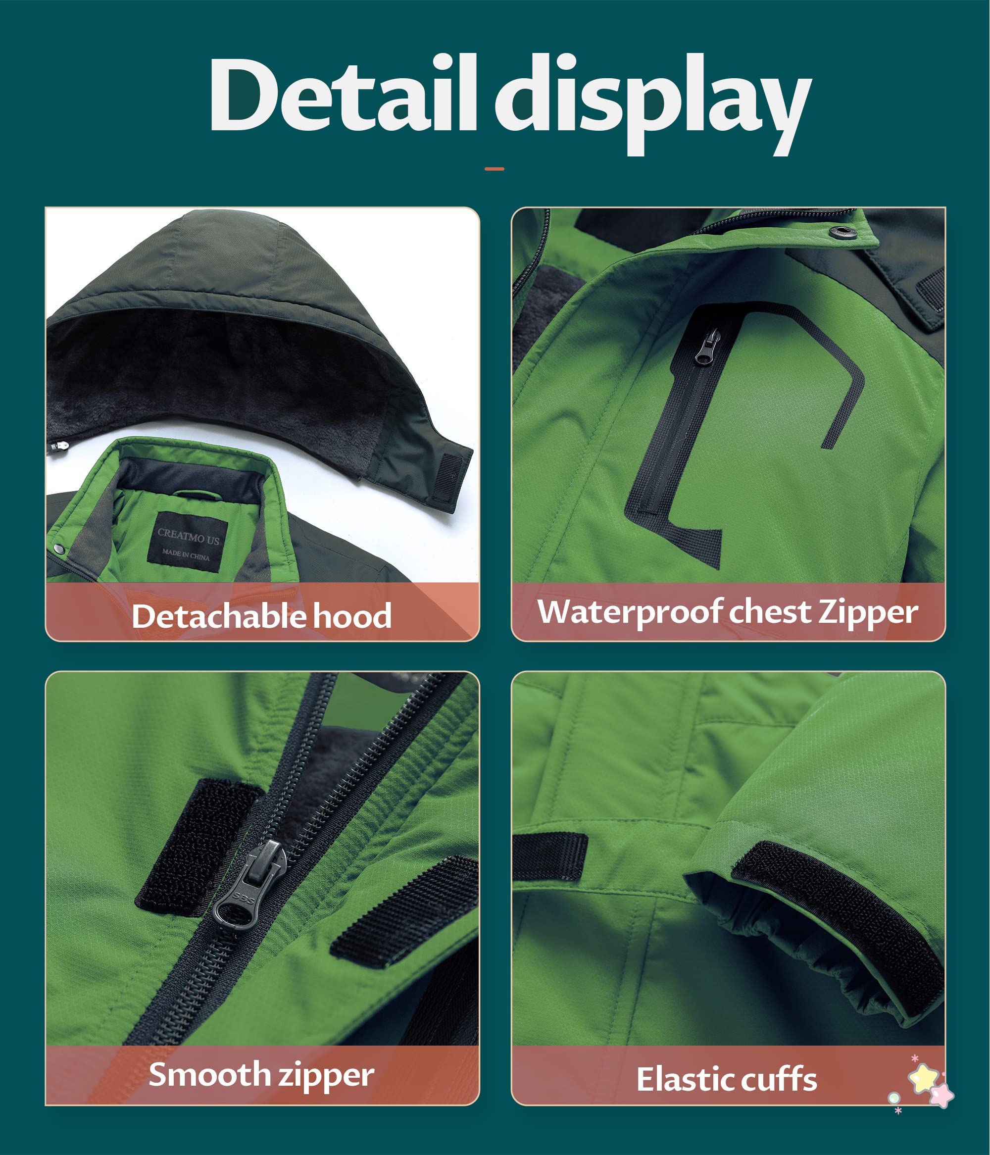 CREATMO US Chaqueta de esquí impermeable para niño, abrigo cálido de invierno, chaqueta de nieve resistente al viento, chaqueta de lluvia para snowboard