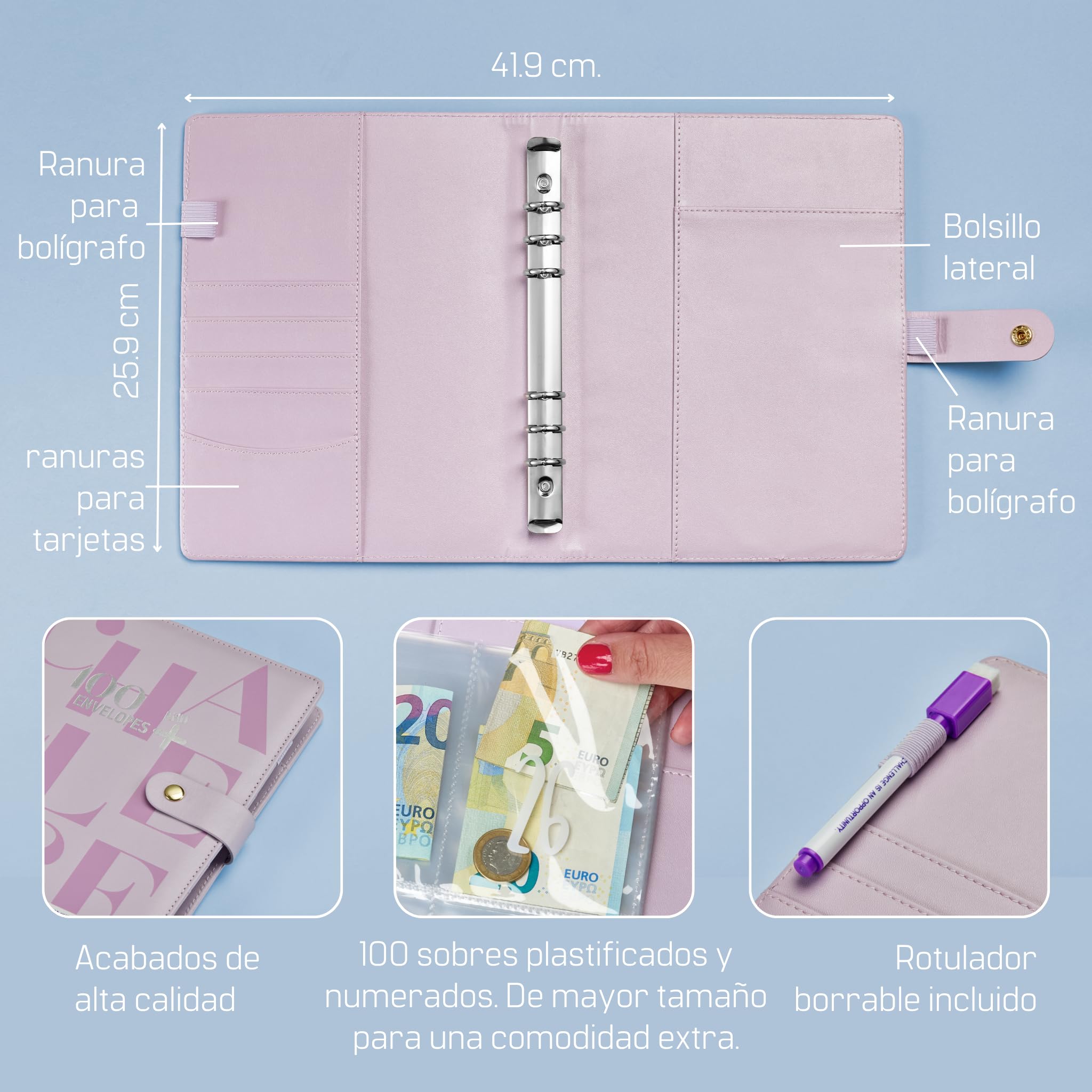 WHEN PIGS FLY - Libreta de Ahorro A5 Completamente en Español - Agenda Ahorro Dinero Español - Carpeta Ahorro Dinero - Organizador de dinero - Carpeta de Ahorro de Dinero (Morado)