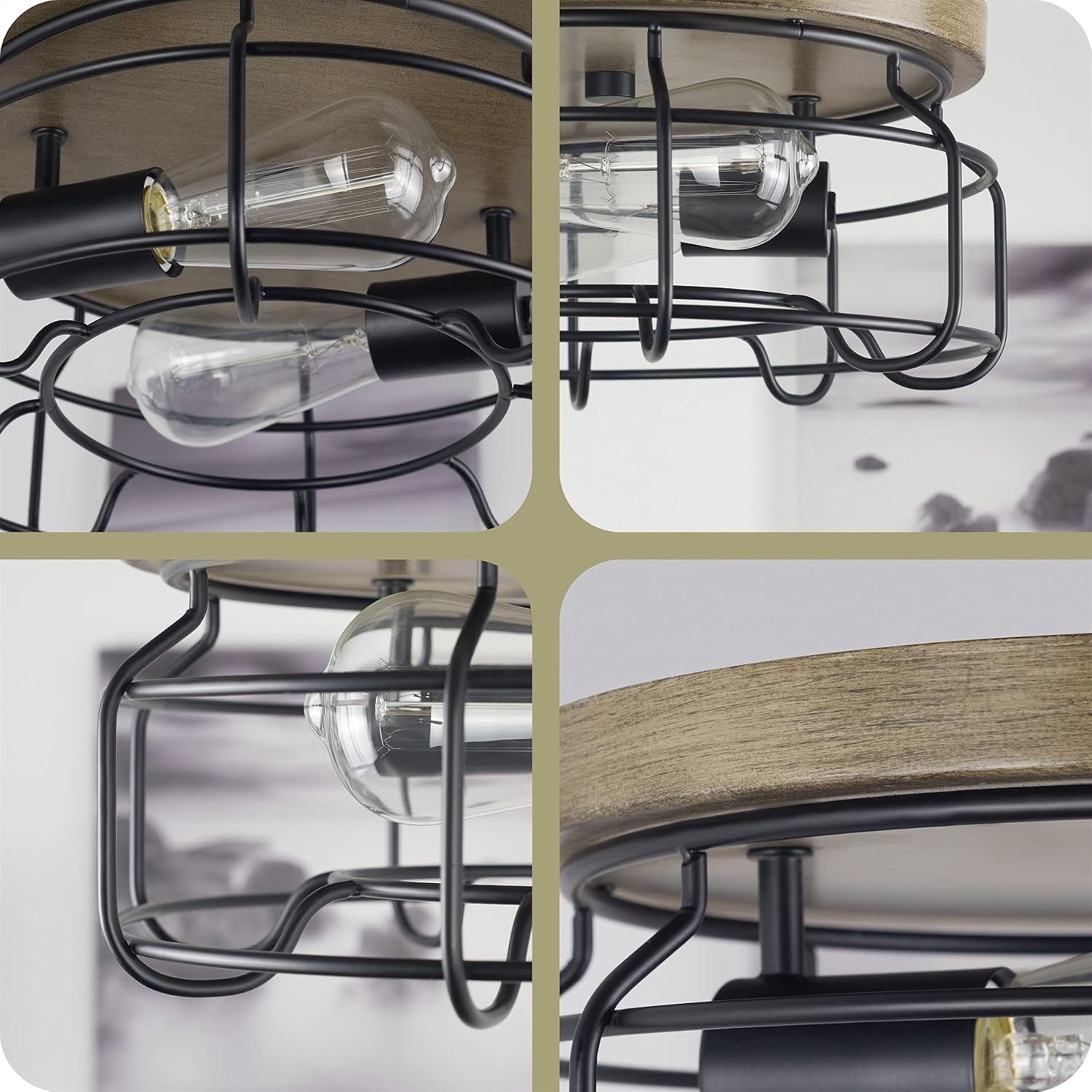Blасk Frіdау - 60% оƒƒ Kira Home Alder 12 2-Light Industrial Farmhouse Metal Flush Mount, Cage Ceiling Light, Smoked Birch Wood Style + Black Finish for Bedroom, Dining Room, Hallway 🛒 Crаzу Dеаlѕ Kira Home Alder 12 2-Light Industrial Farmhouse Metal Flush Mount, Cage Ceiling Light, Smoked Birch Wood Style + Black Finish for Bedroom, Dining Room, Hallway