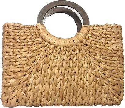 ZYJPF Bolso de Paja de ratán Tejido a Mano, Bolso de Playa Cuadrado de  Verano para