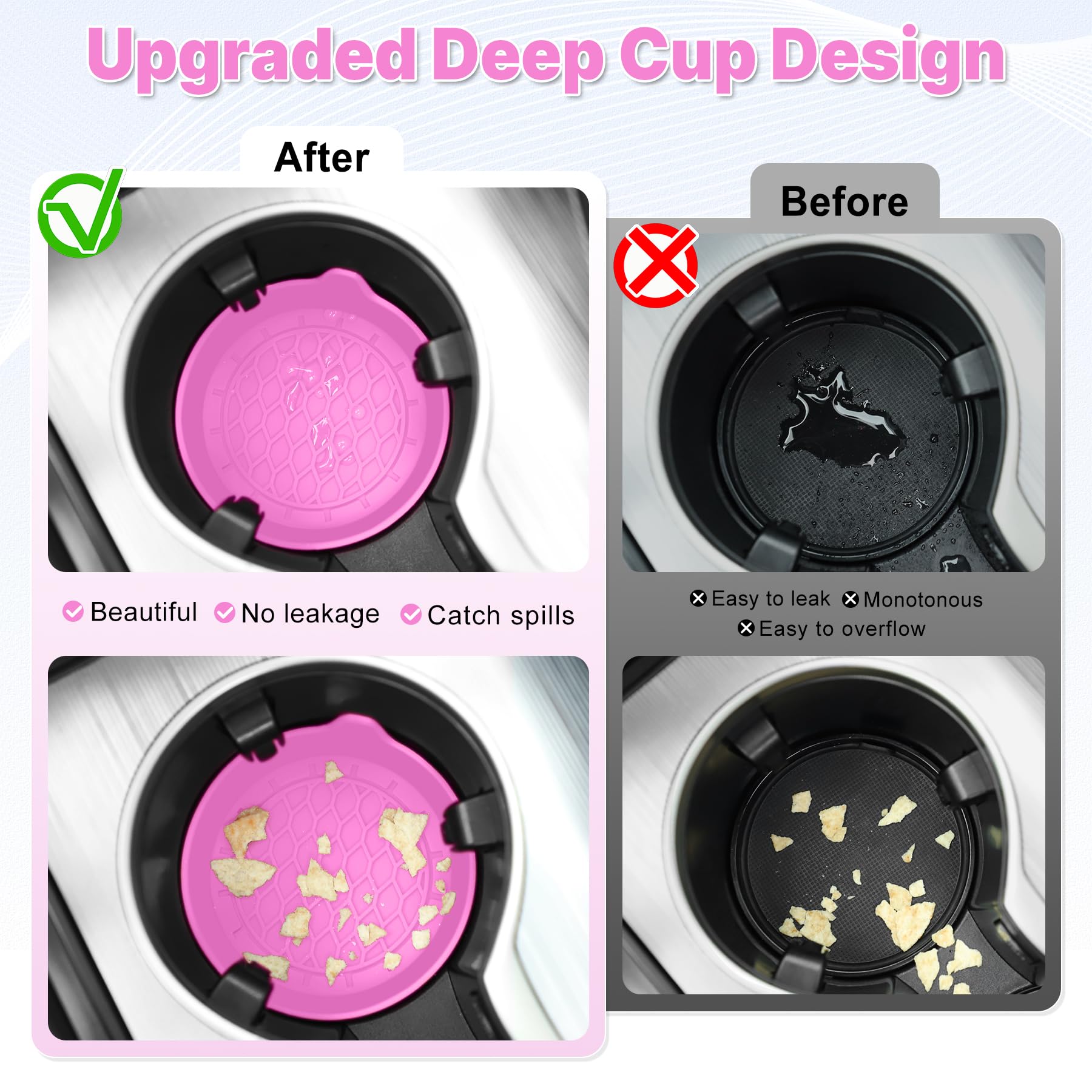 SINGARO Car Cup Holder Coaster, Silicone Cup Holder Insert, Universal Non-Slip Cup Holders, Car Accessories Interior for Women and Man 4 Pack Pink view 2