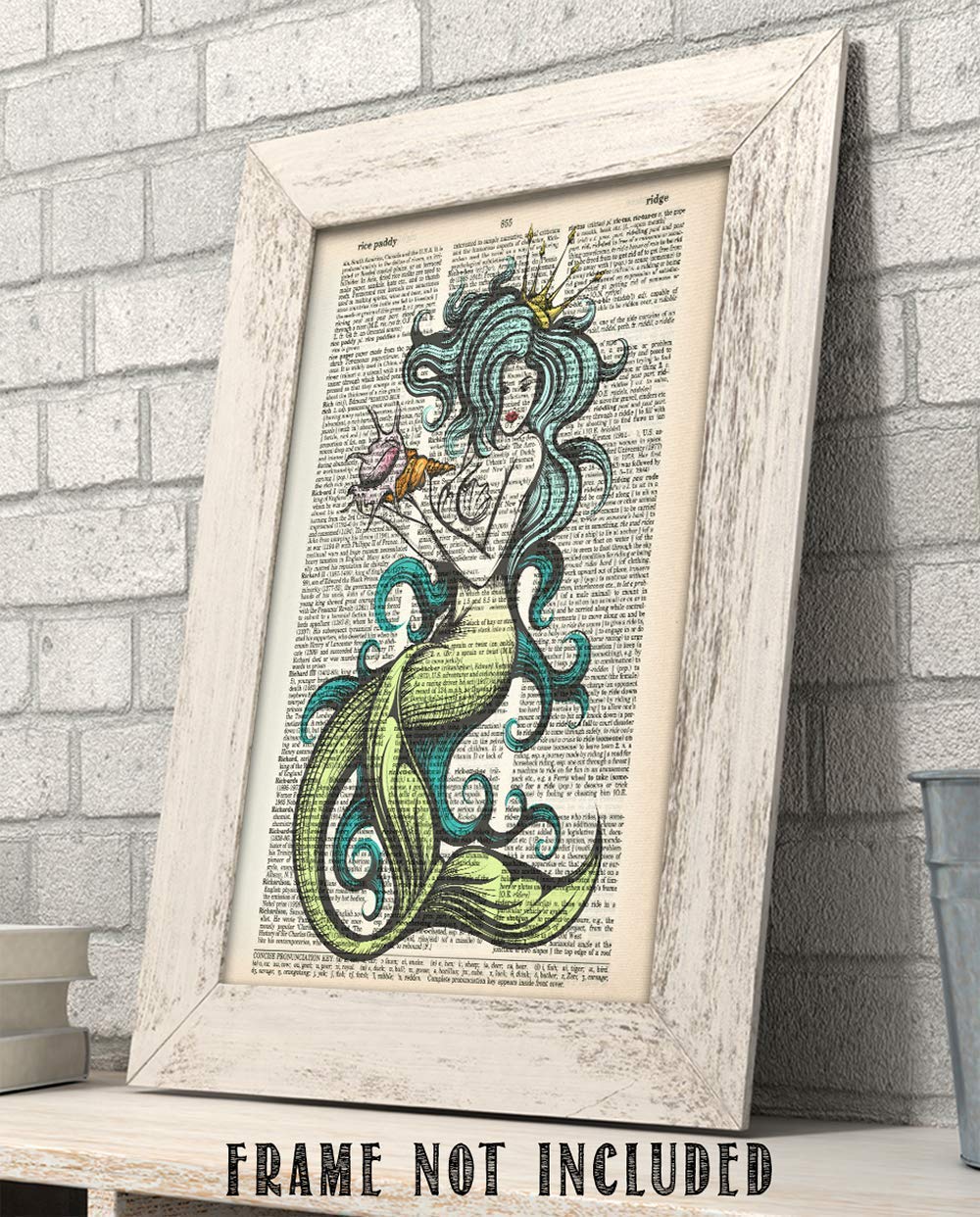 Upcycled Dictionary Art -  - Classic Office and Home Decor, Library Water Color Wall Art, Animal Print Vintage Book Page Bedroom Decoration, 8.5x11 Unframed Art Poster: Mermaid