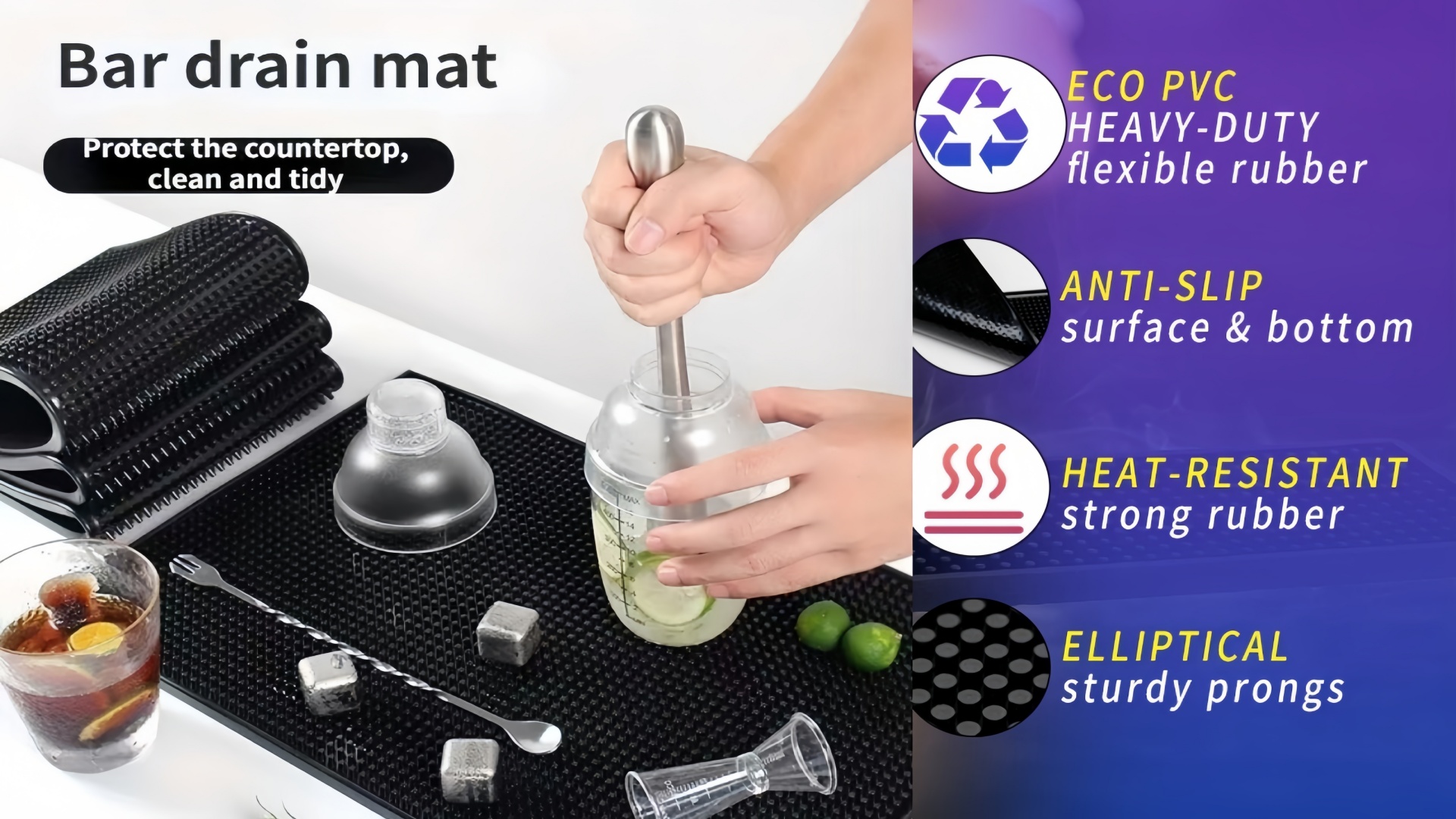 Amazon.com: WANGCHAO Bar Mat Set of 4 Nonslip Flexible Rubber