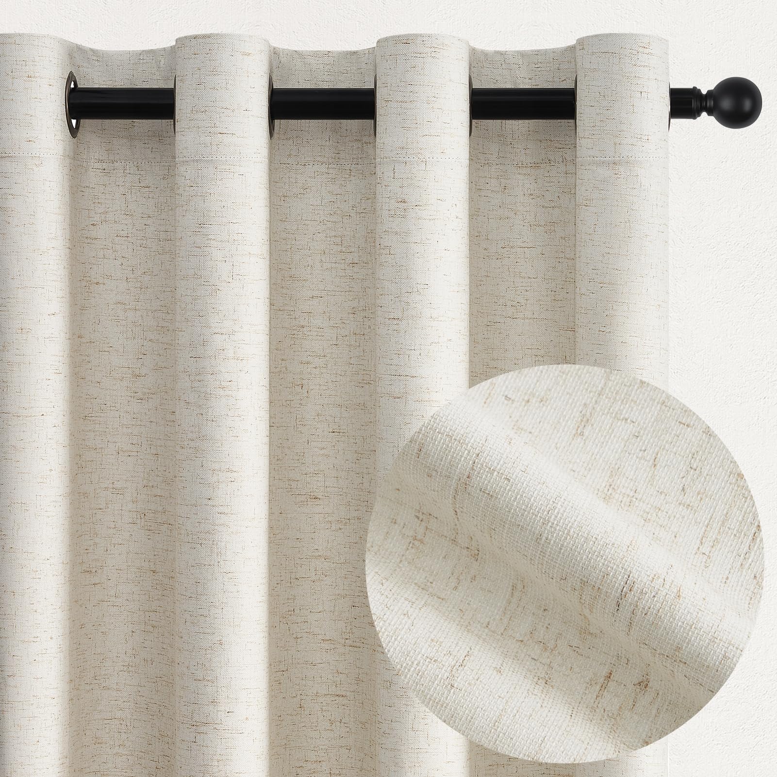 Topfinel Lino Cortinas Dormitorio Modernas, Cortinas Salon Opacas 2 Piezas,Crema 140x240 cm Cortinas Termicas Aislantes Frio y Calor, Cortinas Anti Luz