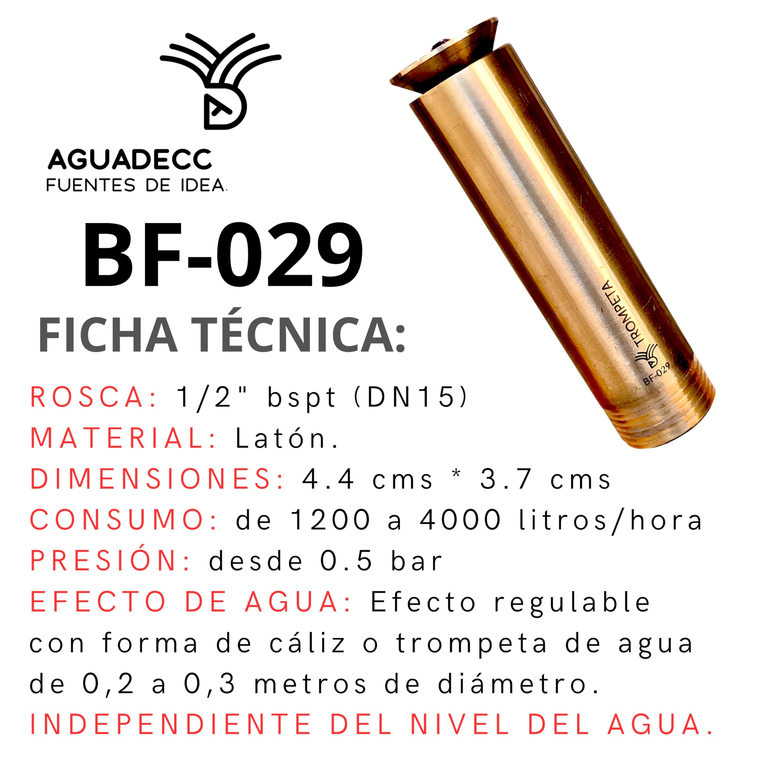 Boquillas para Fuentes de Jardín - Trompeta 1/2" LATÓN- Efecto Cáliz - Toberas, Caños y Chorros.