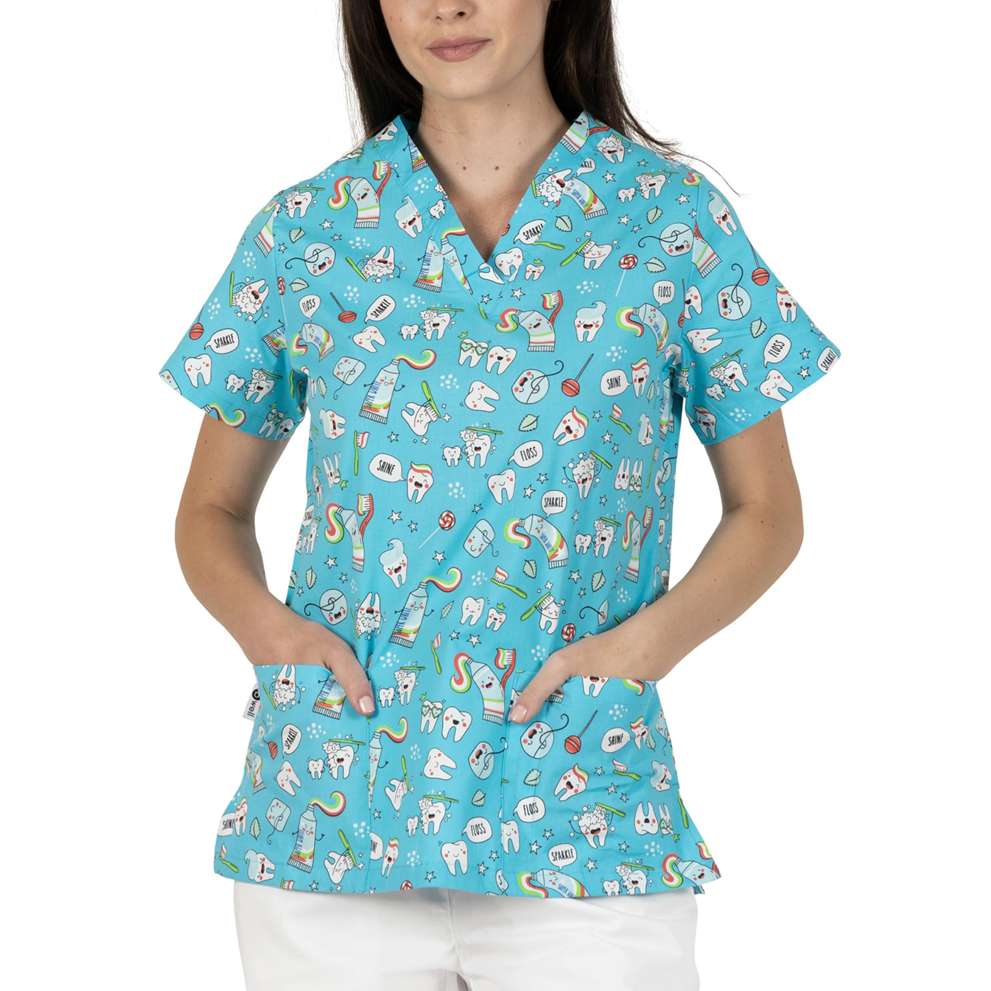 B-well Bambina Women's Tunic Short Sleeve V-Neck Tunic Women's Care Motif, 3XL