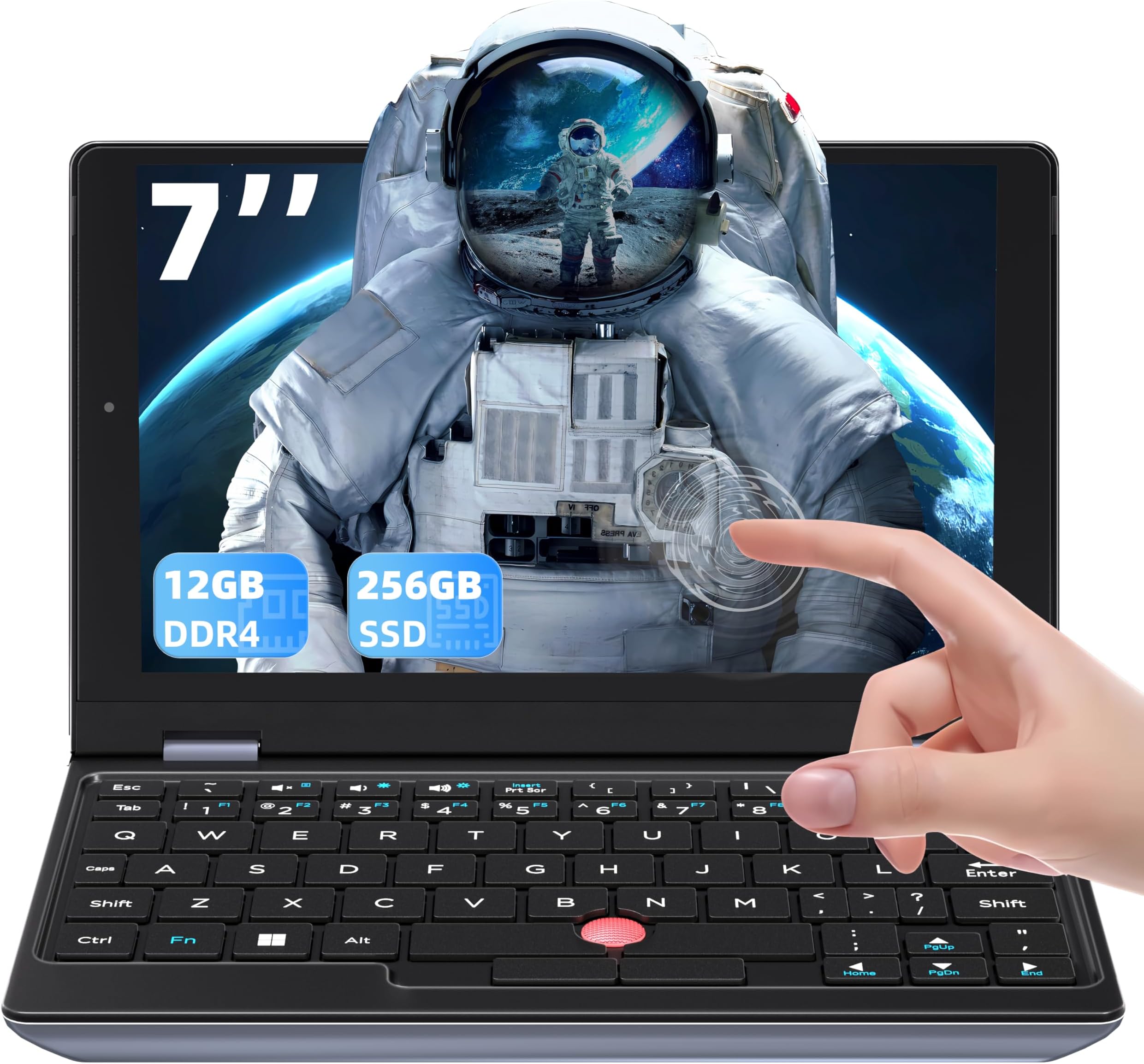 All Metal 7'' HD Touchscreen Ultra-Light Mini Laptop: Celeron J4105 12GB RAM,256GB SSD, Win 11 Pro/MS Office 2019, WiFi, USB3.0, Mini HDMI, Webcam, TF Card - for Business and Students (12G+256GB)