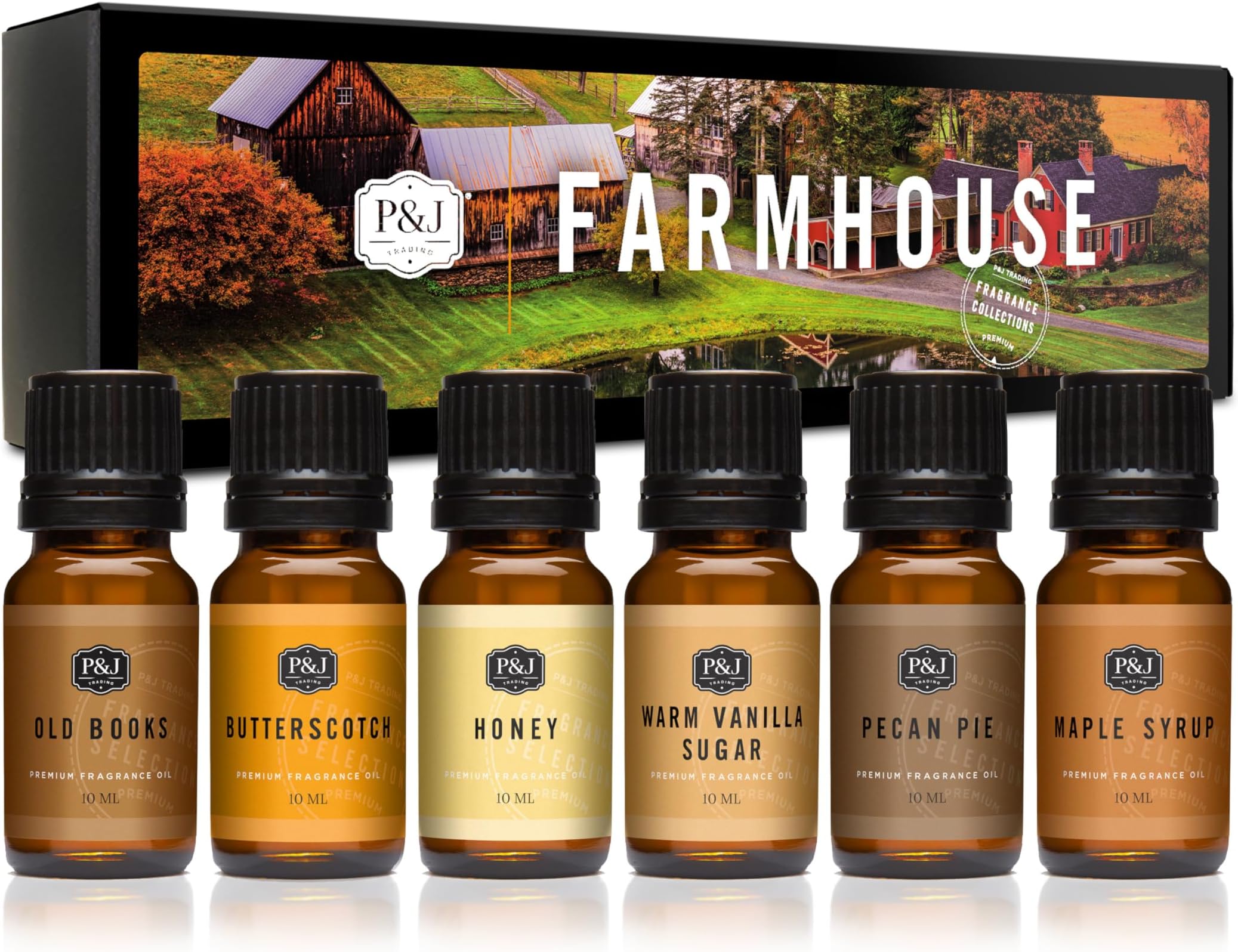 P&J Fragrance Oil Farmhouse Set | Old Books, Butterscotch, Honey, Warm Vanilla Sugar, Pecan Pie, Maple Syrup Candle Scents for Candle Making, Freshie Scents, Soap Making Supplies