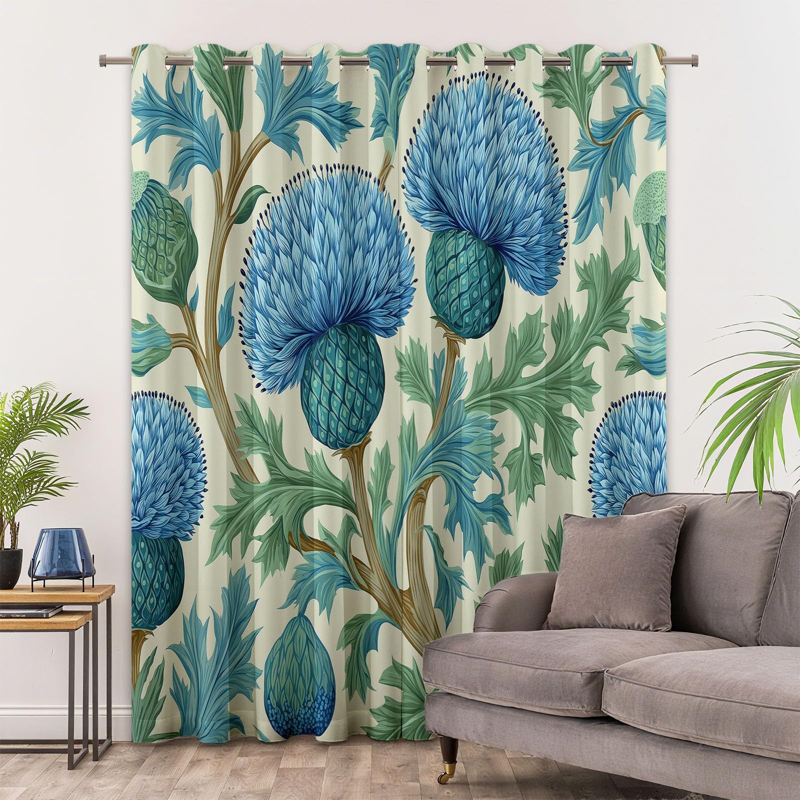 Klasyczne kwiatowe botaniczne zielone liście zasłony zaciemniające zestaw 2 sztuk, 91,5 l x 214 H cm, izolacja termiczna i akustyczna do salonu, jadalni, biura, hotelu, zasłona kaszmirowa, redukcja
