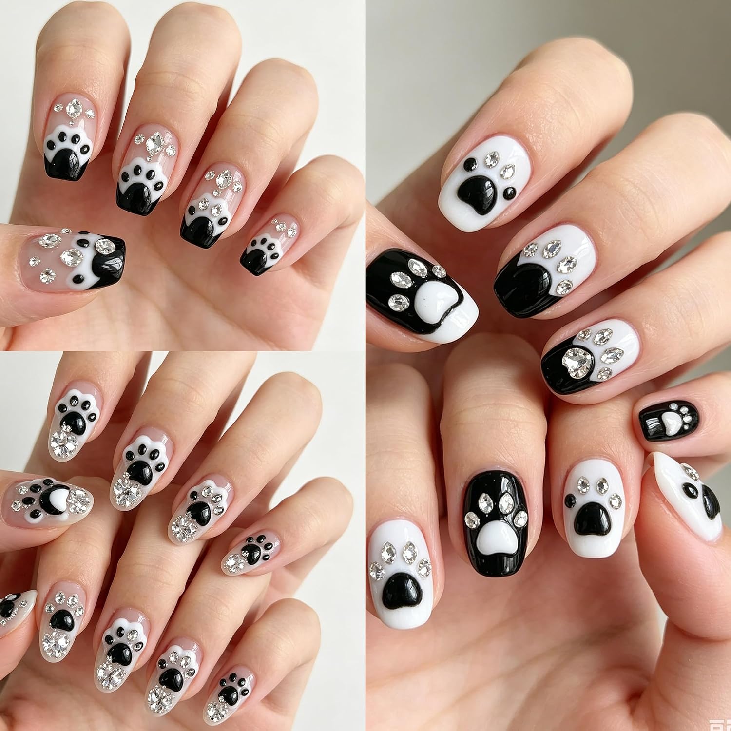 60Pcs Cute Cat Paw Nail Art Charms Black & White Resin Luminous Kawaii Gems for Acrylic Nails Art Design 3D Glossy Paws Nail Jewelry Accessories for Women DIY Manicure Nails Decorations Supplies