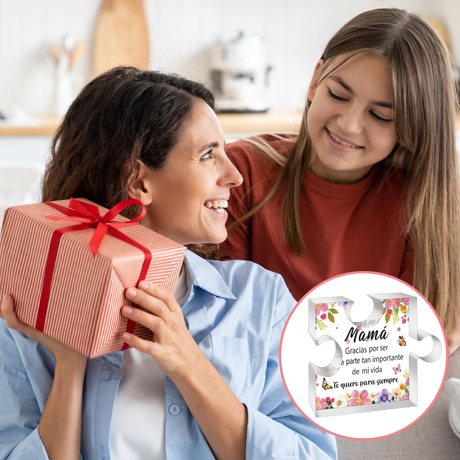 Yopyame Spanish Mom Birthday Gifts - Regalos para Mamá Acrylic Plaque Colorful Flower Keepsake Paperweights Gifts for Mom in Spanish Christmas Mothers Day Desk Sign for Mom from Daughter Son thumbnail