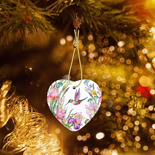 Miniatura 4 de Chic Iris y pequeño colibrí en blanco adornos de Navidad personalizados corazón porcelana adorno de cerámica adornos colgantes árbol de Navidad,
