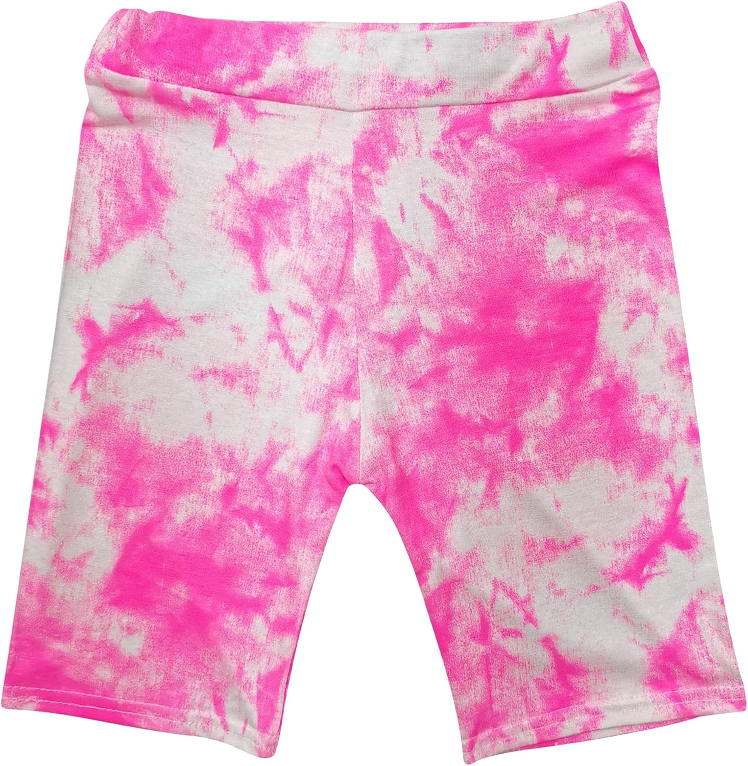 Kids Girls Crop T Shirt & Shorts Tie Dye Neon Pink Fashion Summer Outfit Shorts