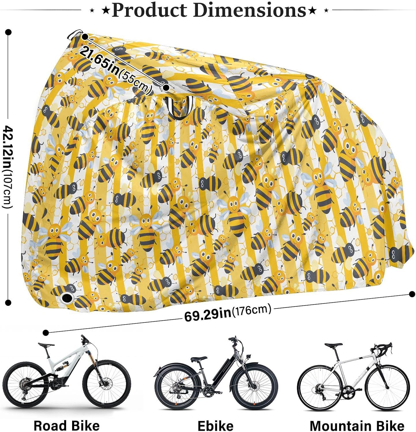 ALAZA Cartoon Bee Honeycomb Bike Cover Waterproof Outdoor Ebike Bicycle Covers Tarp Protection for 1/2 Bikes, Sun UV Dust Wind Proof