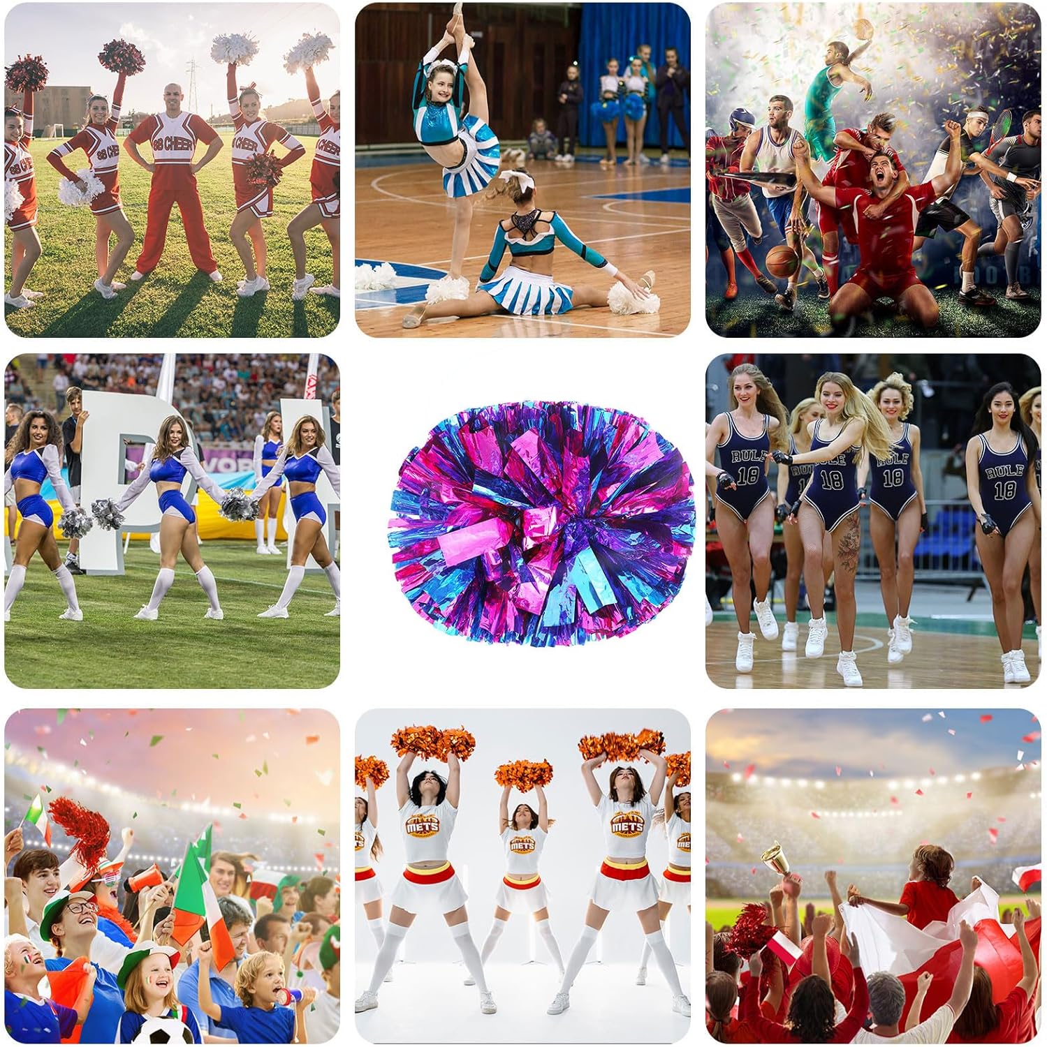 12 Pack pom poms Cheer,Handheld Cheer pom poms, Sports Cheer Plastic Pom Poms Cheerleading for Sports Team Spirit Cheering (Blue+Gold) (Rose red+Blue)