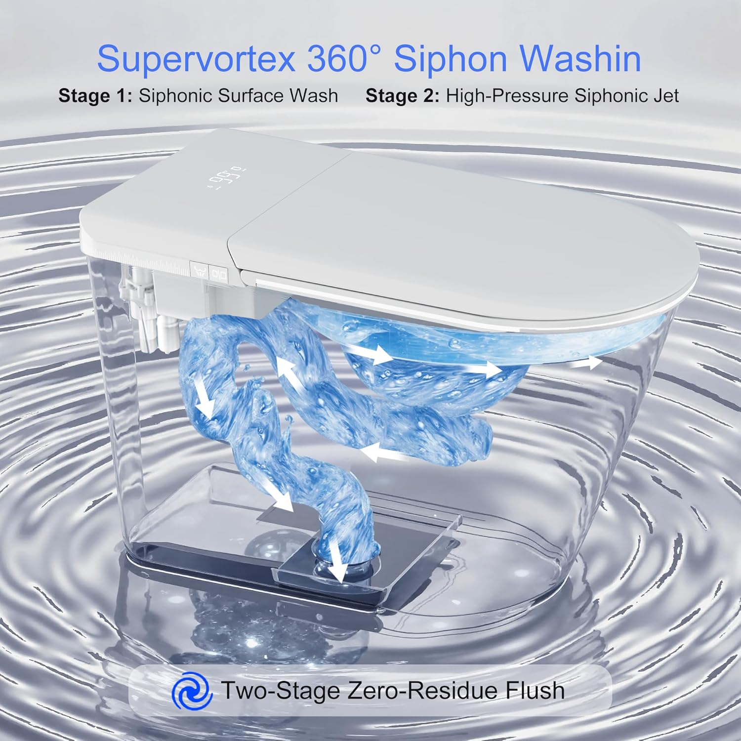 Smart Toilet with Auto Open/Close Lid for bedroom Heated Seat with Remote Control,Hidden Foam Shield, Multiple Cleaning Modes, Ambient Lighting,Soft Flush Feature Warm Water & Dryer