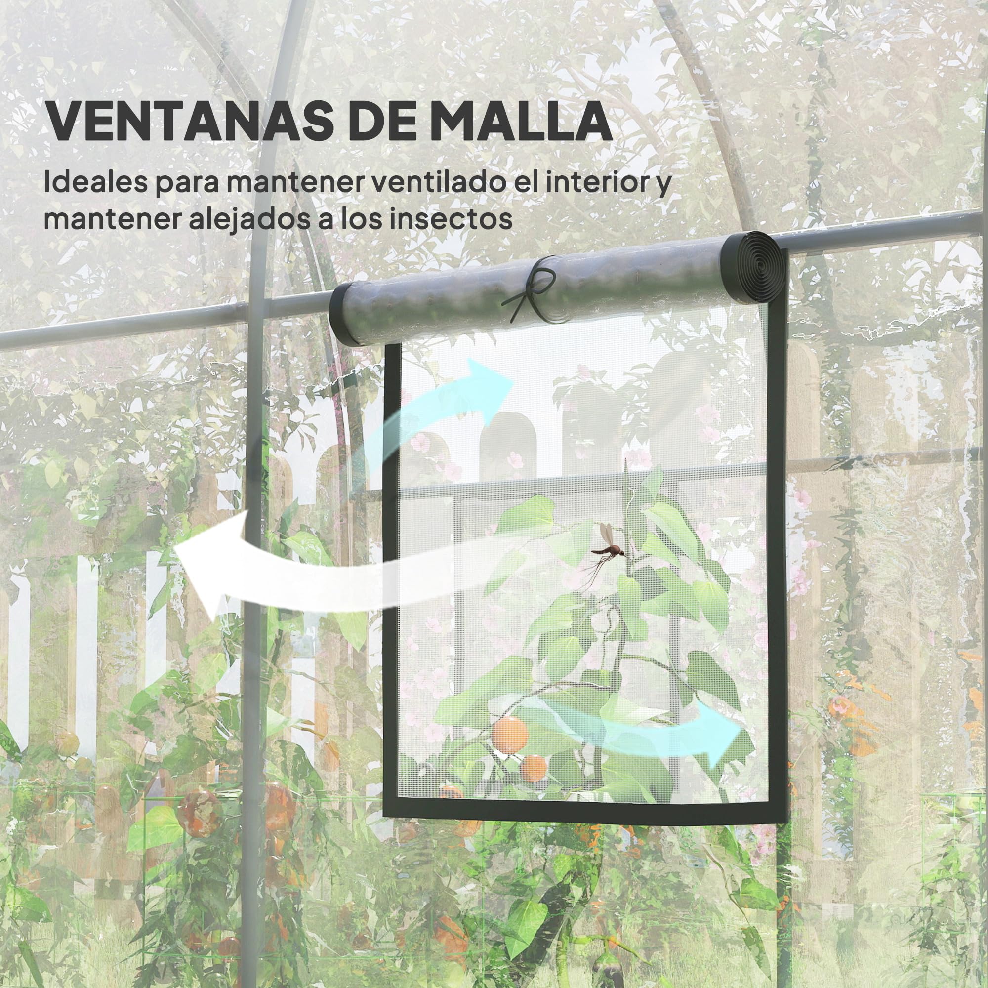 Outsunny Invernadero de Exterior 3x2x2 m 2 Ventanas de Malla Transparente | Invernadero de Túnel, Puerta Enrollable, Cubierta de Plástico, Marco de Acero, Anti-UV, para Cultivos Plantas Flores