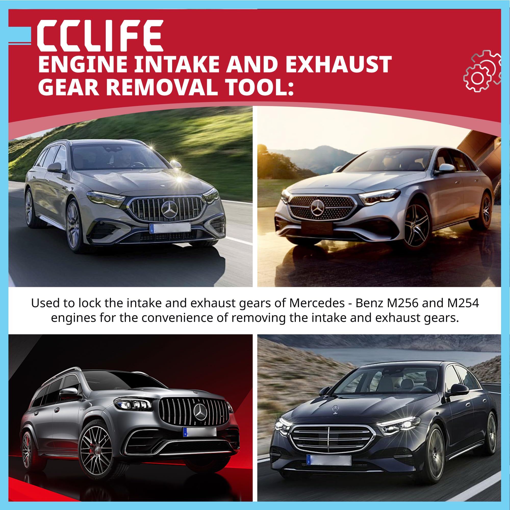 CCLIFE Narzędzie do regulacji silnika do Mercedesa M254 M256 narzędzie blokujące wałki rozrządu | Bardzo dokładna blokada z hartowanej stali z pasującą walizką do przechowywania do profesjonalnej naprawy silnika