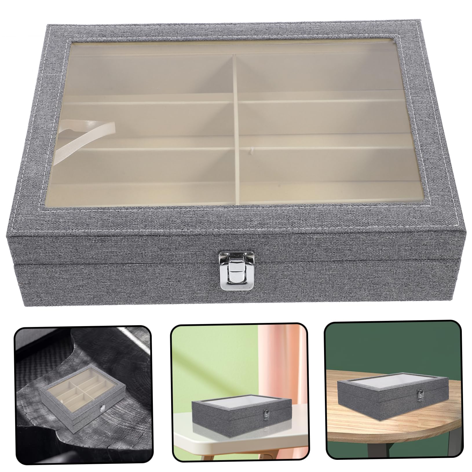 Organizador de Gafas y Lentes con Compartimentos Caja Expositora Transparente Gafas de Sol y Accesorios Almacenamiento Práctico