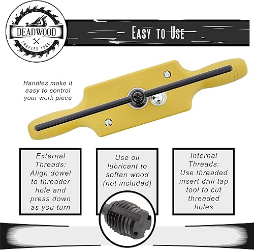 Miniatura 10 de DCT Fresa de roscado de clavijas y espigas de madera - Juego de herramientas de roscado, caja de rosca macho y hembra y dispositivo de acero para