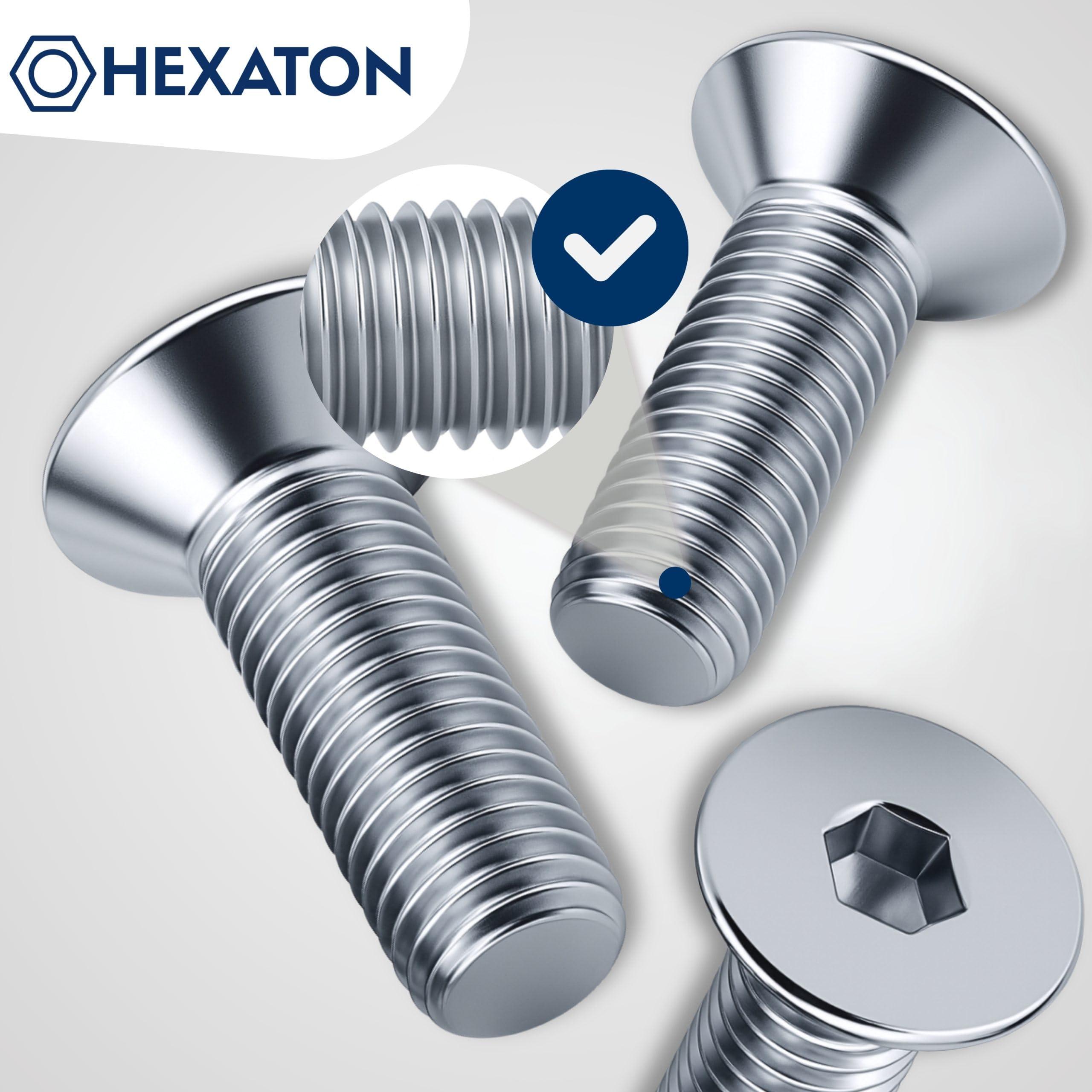 HEXATON Tornillos Avellanados - M6 x 18 mm - 100 Piezas - Cabeza Plana y Hexágono Interior - Rosca Métrica Completa - Acero Galvanizado