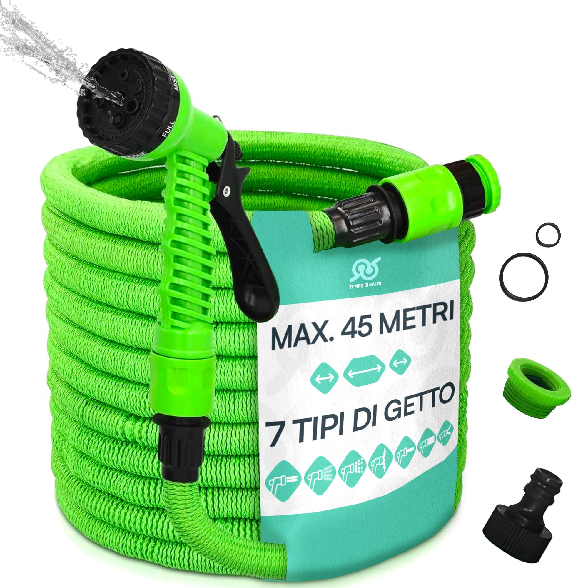 TEMPO DI SALDI Tuyau extensible de jardin de 45 m avec 7 fonctions pour lavage étanche à l'eau
