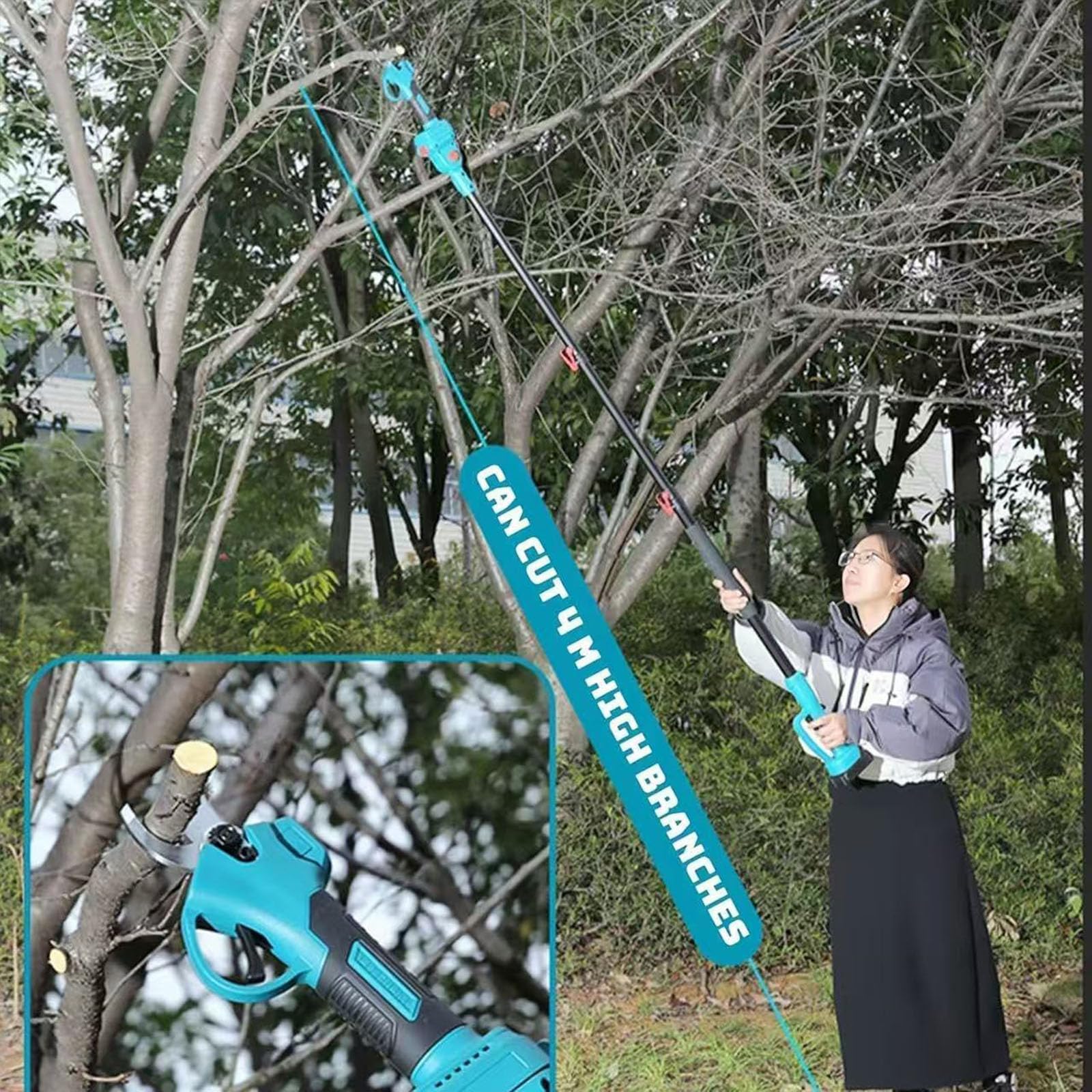 Cesoie elettriche da potatura a batteria, cesoia telescopica da 2 metri, batteria ricaricabile 2 * 3.0 AH, cesoie da potatura a batteria per potatura di alberi, arbusti e alberi da frutto