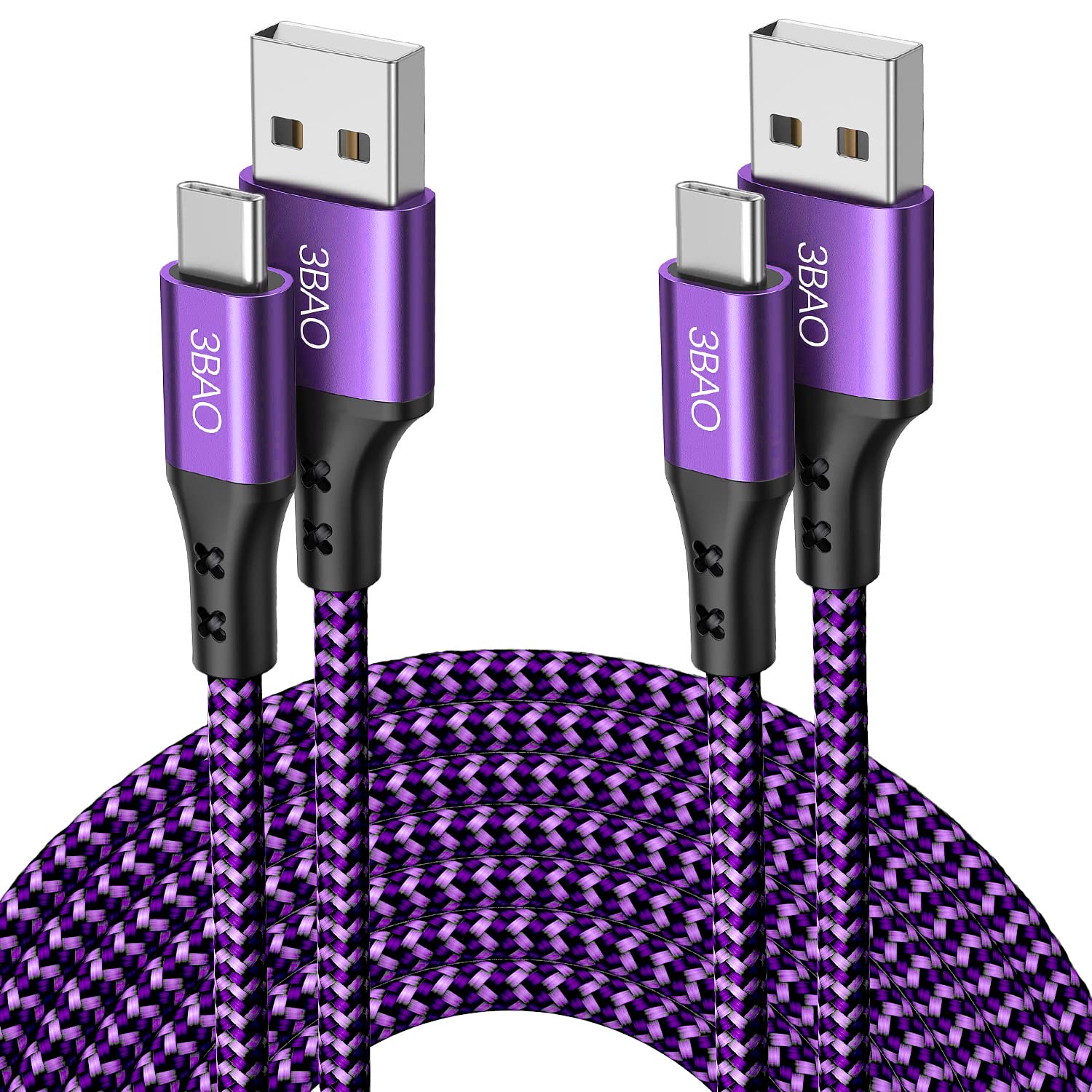 USB C Cable 3.1A Fast Charging,3Pack 1M 1M 2M USB C Charger Cable Type C Charge Cord Braided Compatible with Samsung Galaxy S22 S21 S20 S10 S9 Plus Note 10 9 8,Huawei P20 P10,Pixel,Sony,Moto Purple