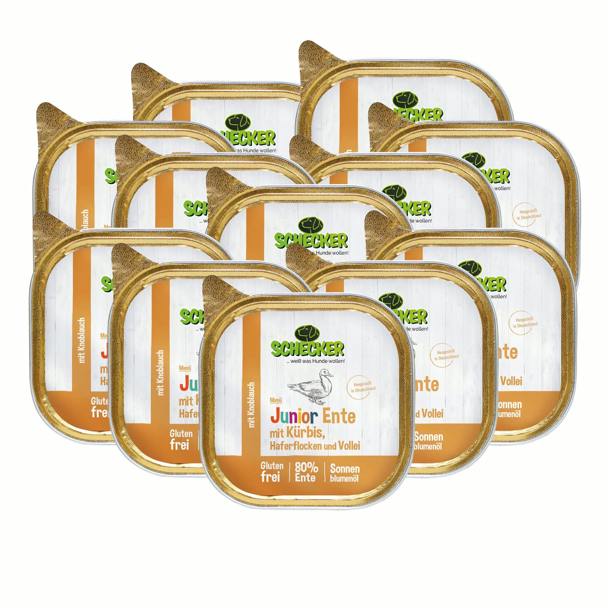 Nassfutter Hundemenü Junior Ente mit Kürbis, Haferflocken, 24 x 200g