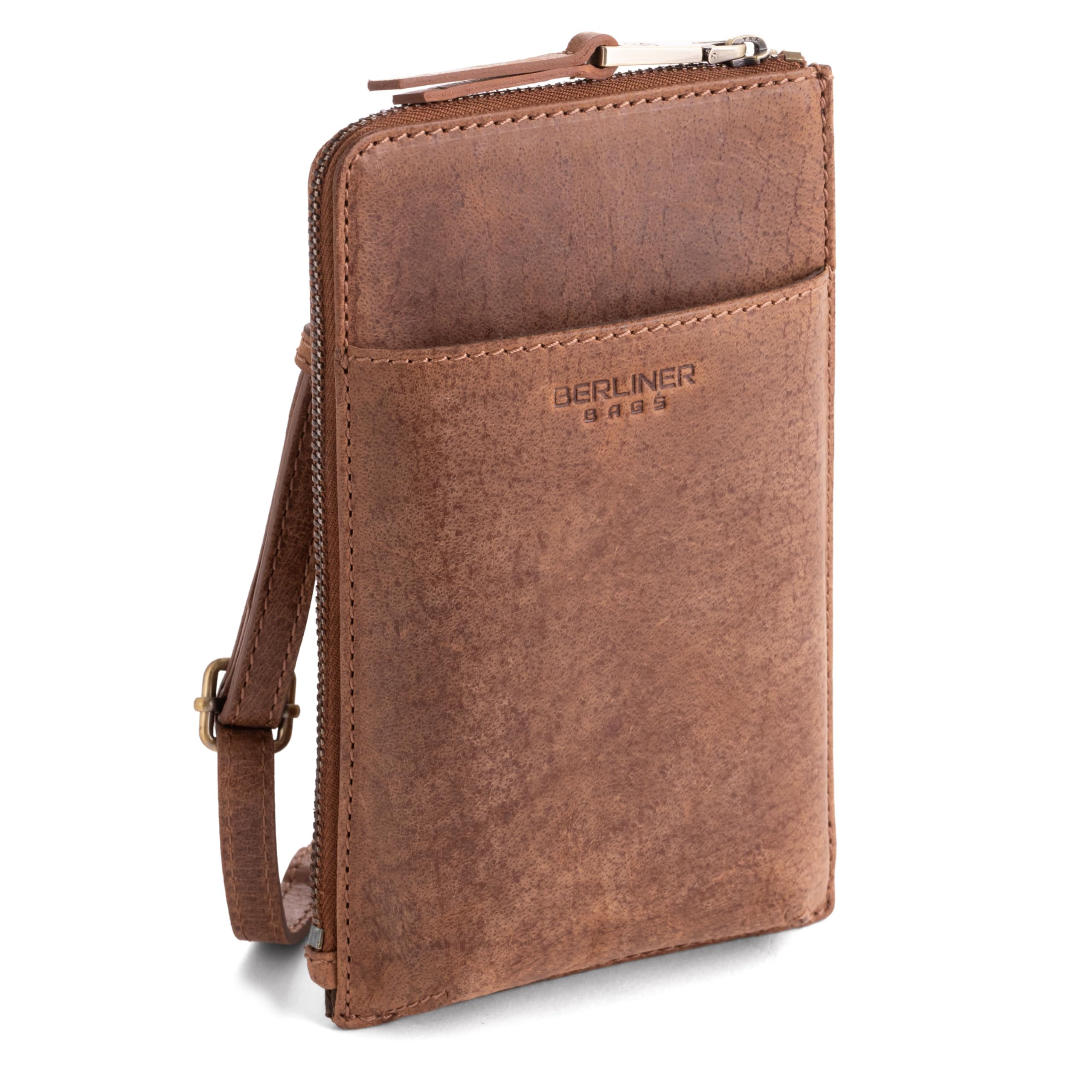 Berliner Bags Kim Bolso Bandolera de Piel Auténtica con Compartimento para Móvil y Tarjetas para Mujer y Hombre, Pequeño, Elegante y Práctico
